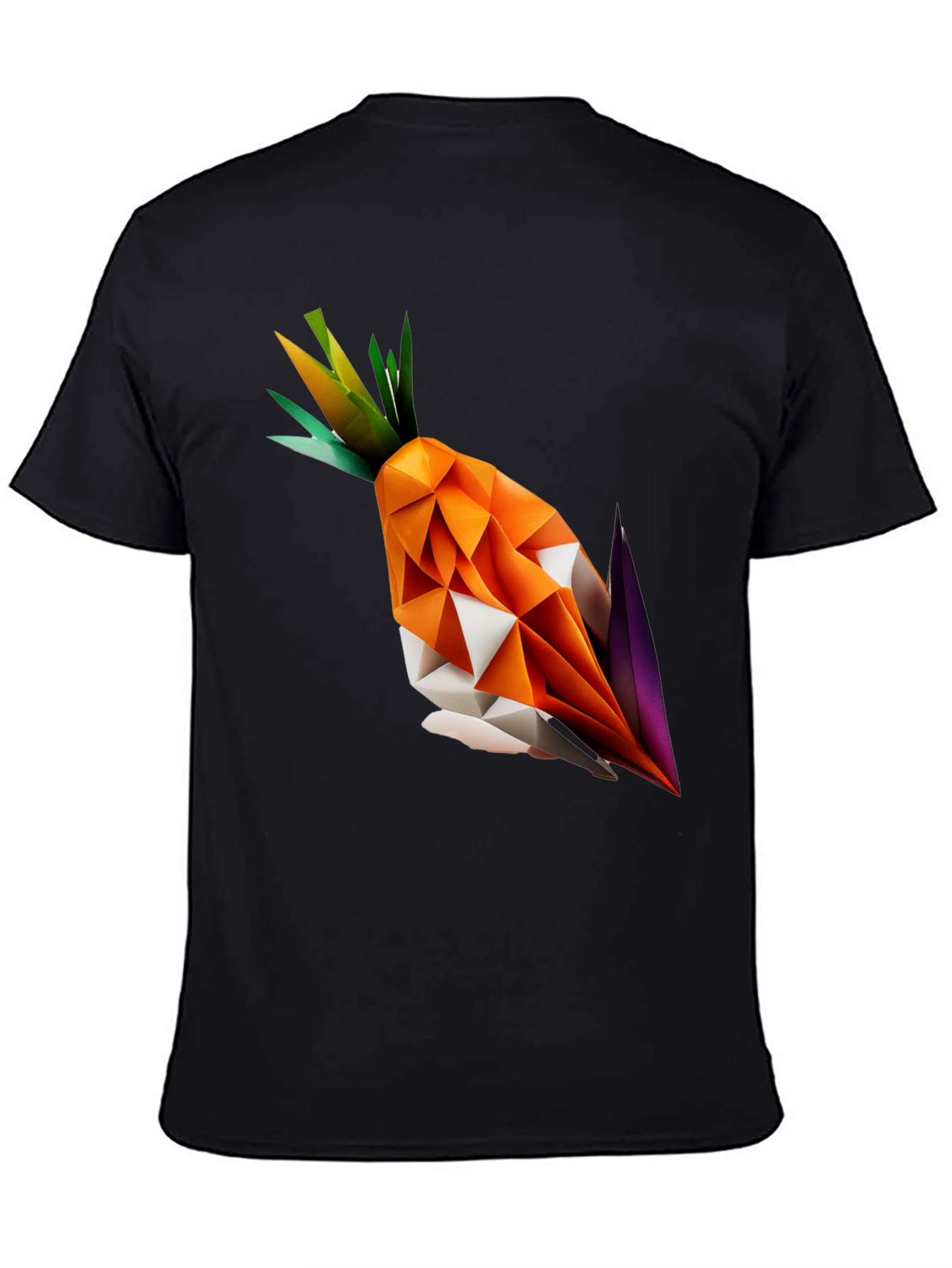 Geometric Origami Carrot Black T-Shirt