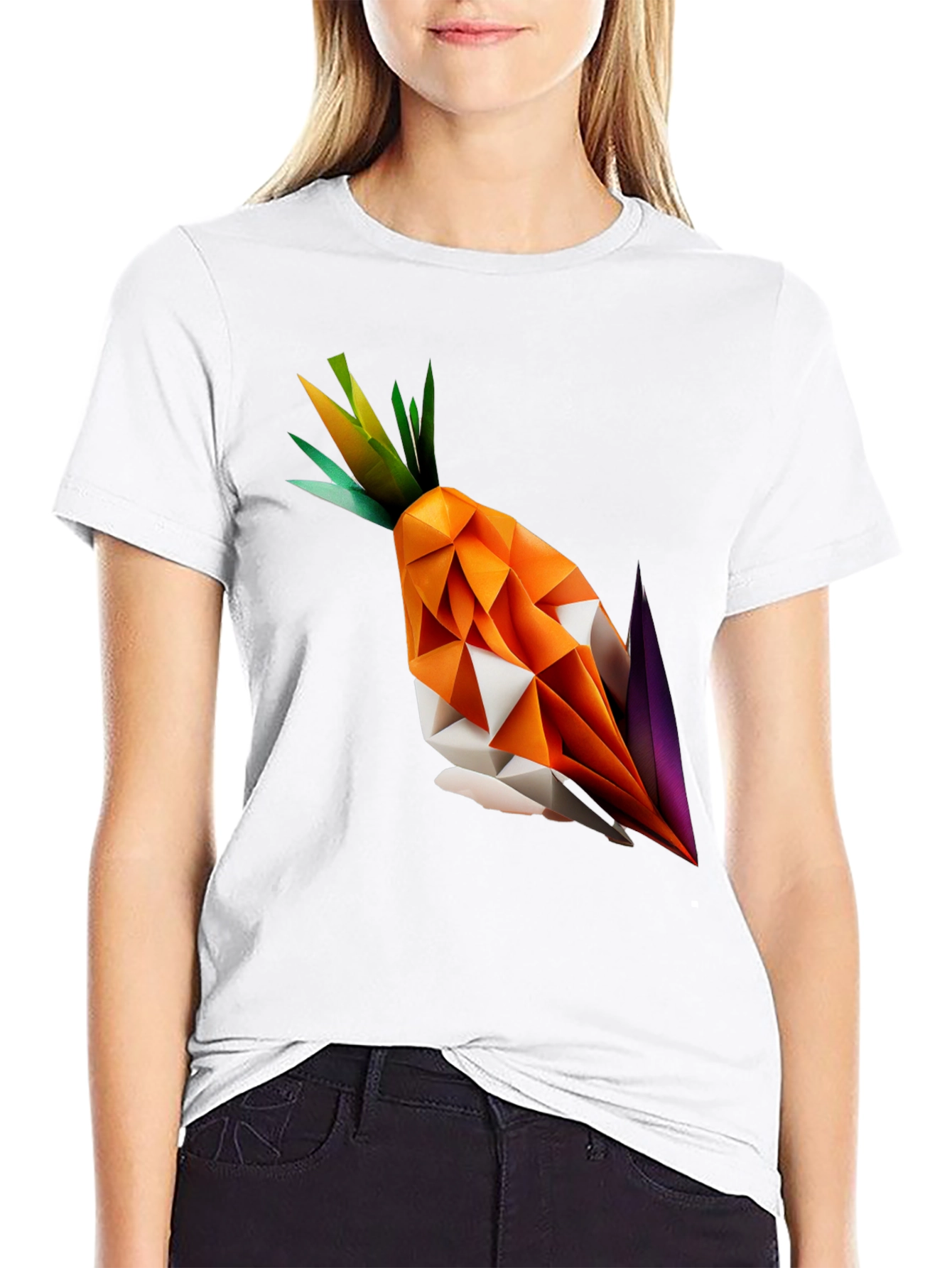 Geometric Origami Carrot Black T-Shirt
