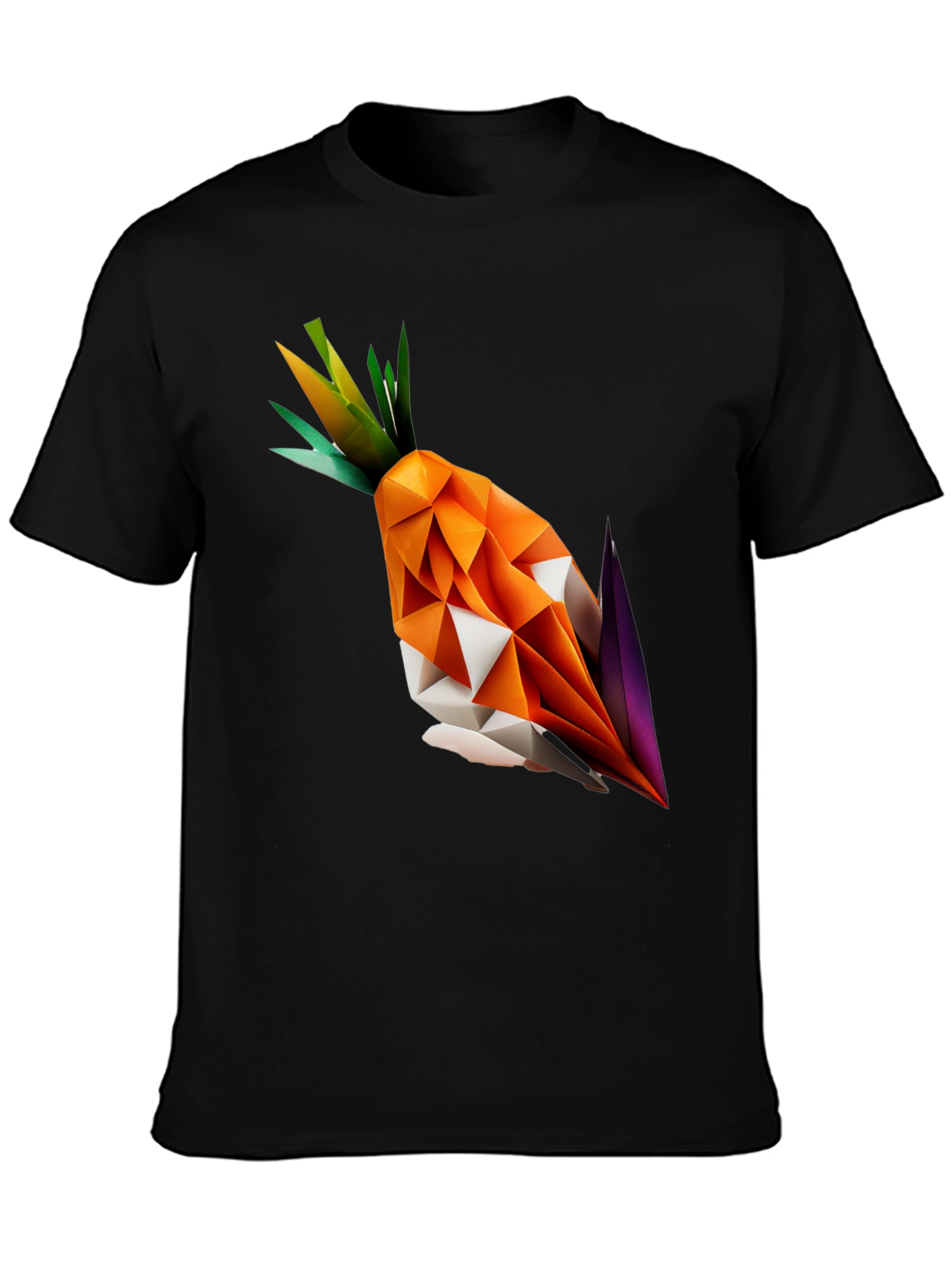 Geometric Origami Carrot Black T-Shirt