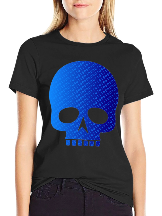 Binary Code Skull Graphic T-Shirt - Black