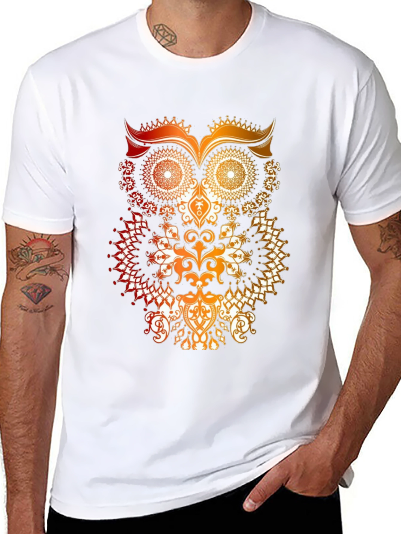 Owl Mandala Graphic Print T-Shirt - Mens Black Tee