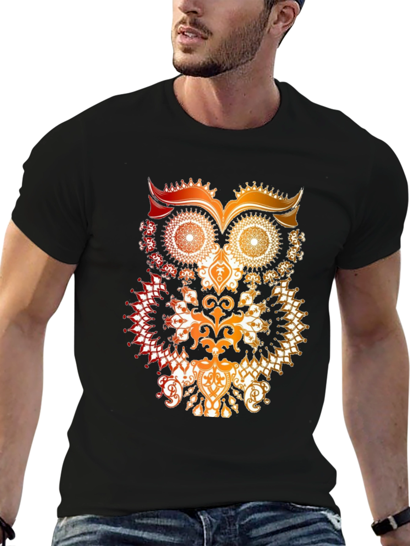Owl Mandala Graphic Print T-Shirt - Mens Black Tee