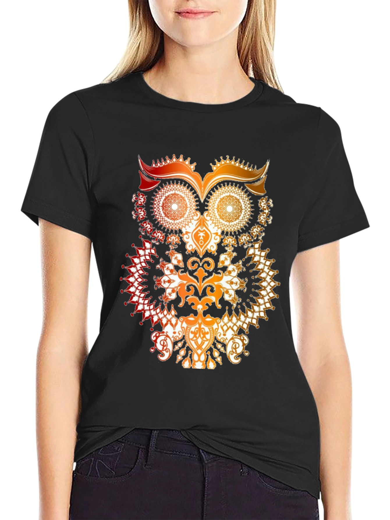 Owl Mandala Graphic Print T-Shirt - Mens Black Tee