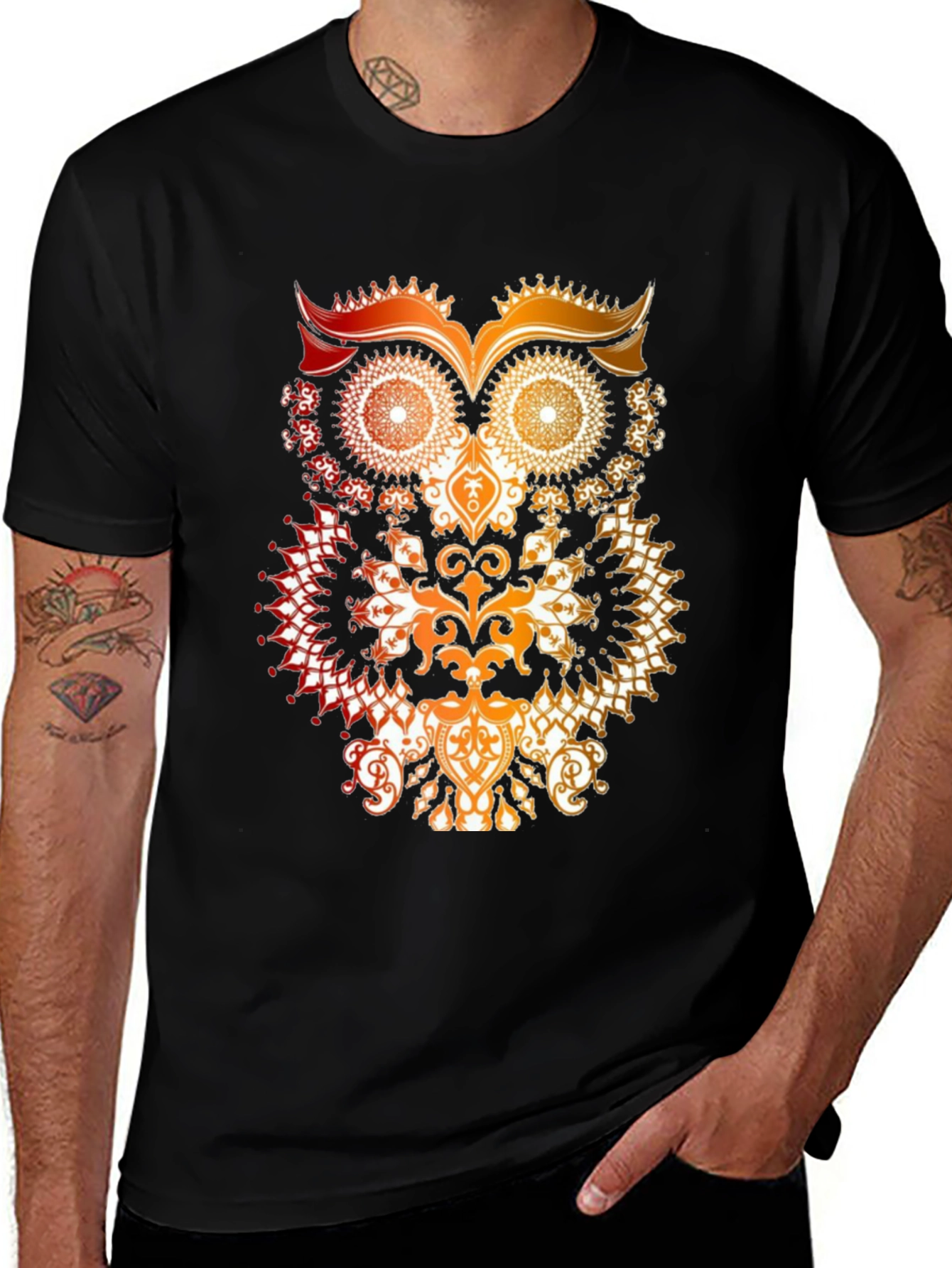 Owl Mandala Graphic Print T-Shirt - Mens Black Tee