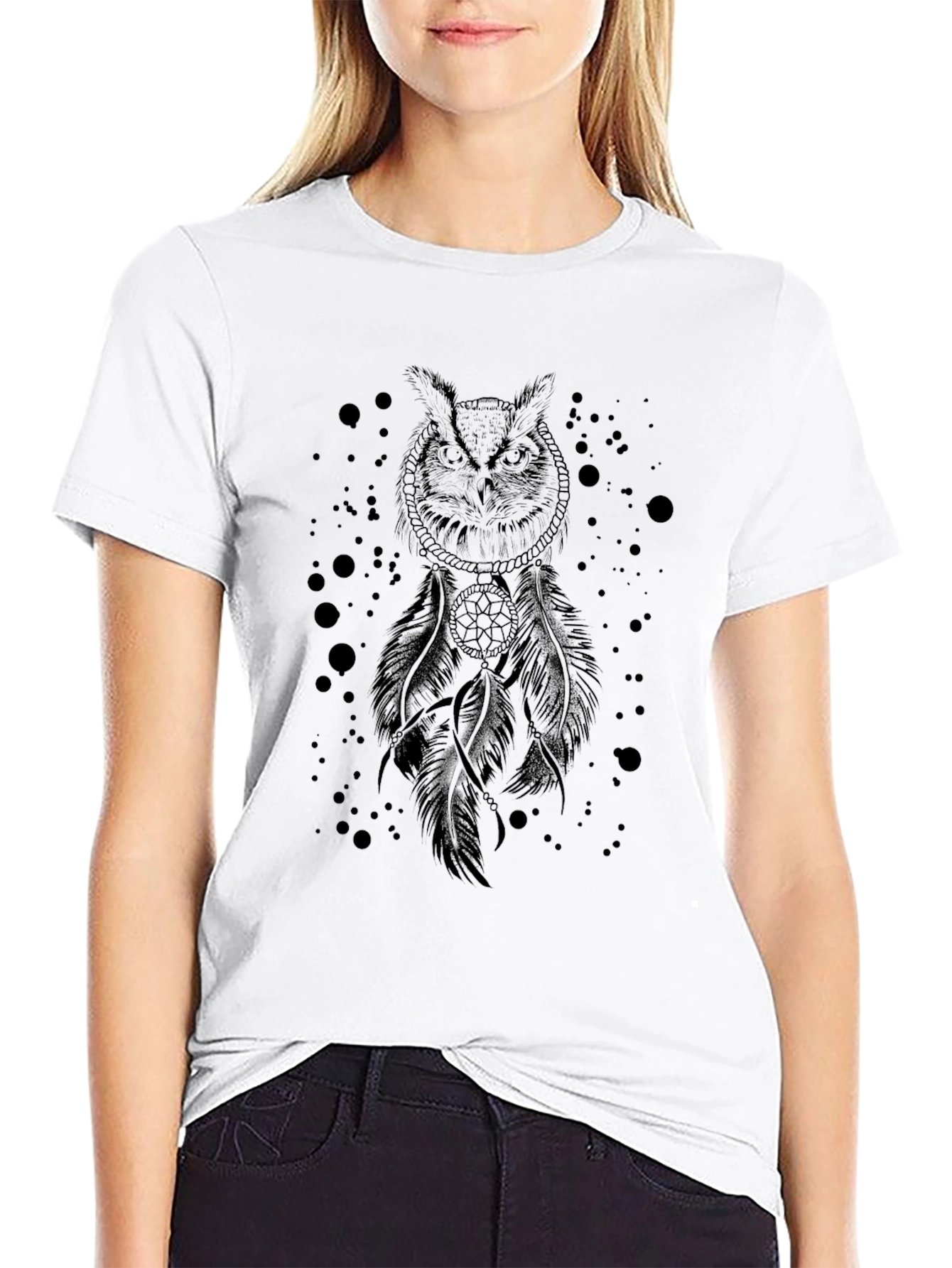 Owl Dreamcatcher Graphic Black T-Shirt