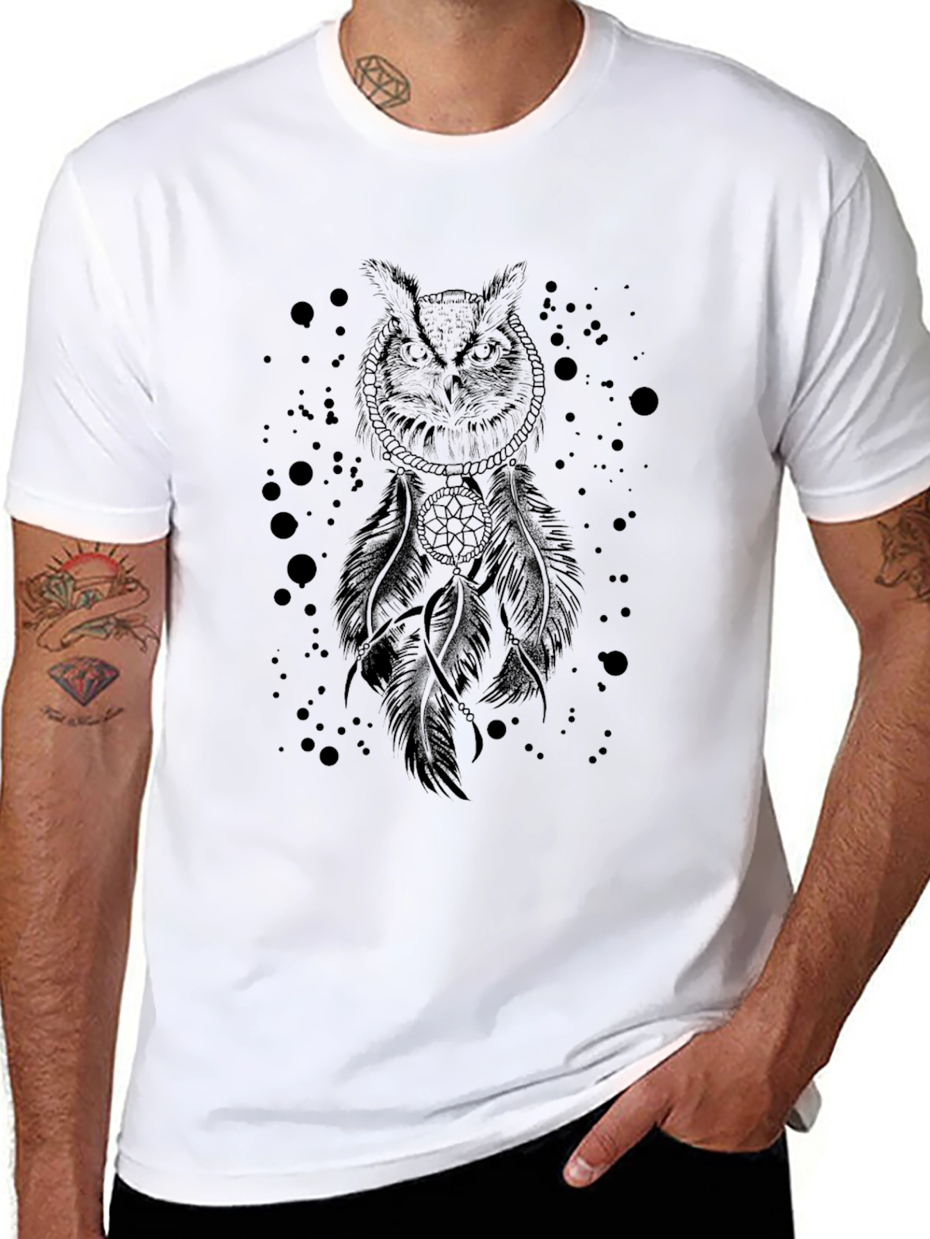 Owl Dreamcatcher Graphic Black T-Shirt