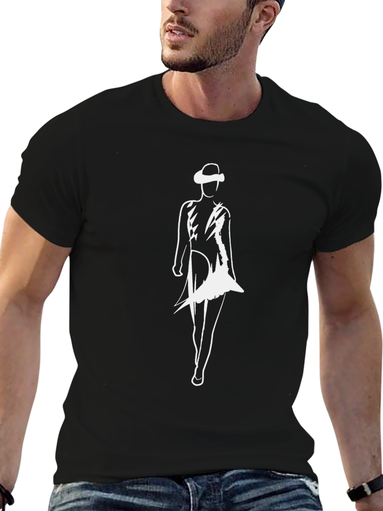 Stylish Black T-Shirt with White Fashion Figure Design