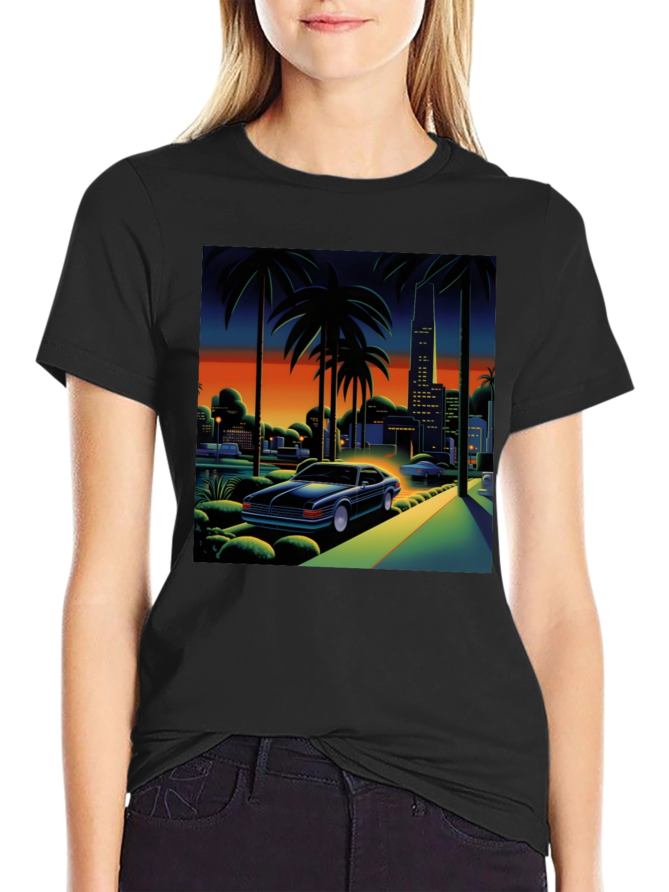 Miami Vice Style Graphic Tee - Black T-Shirt