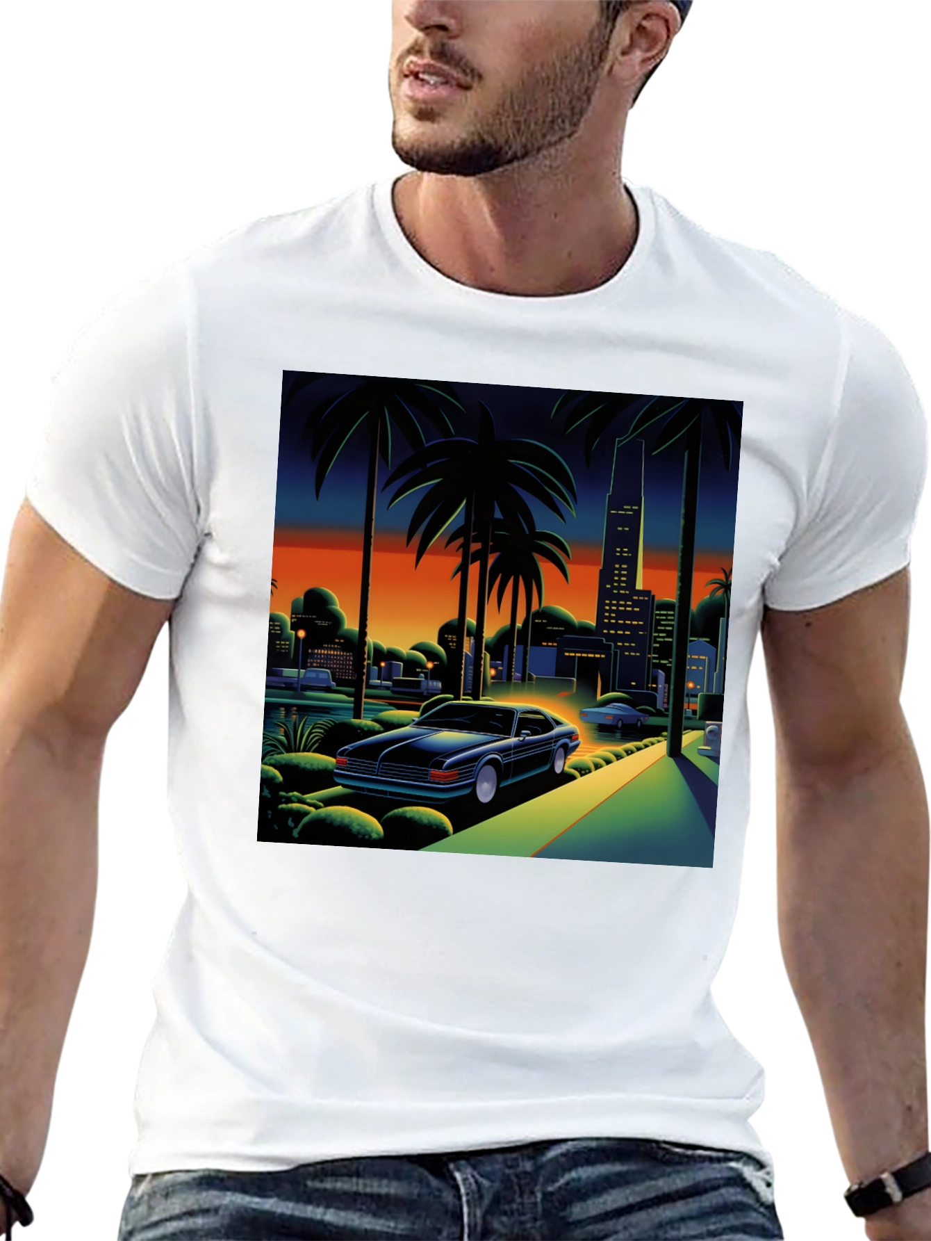 Miami Vice Style Graphic Tee - Black T-Shirt