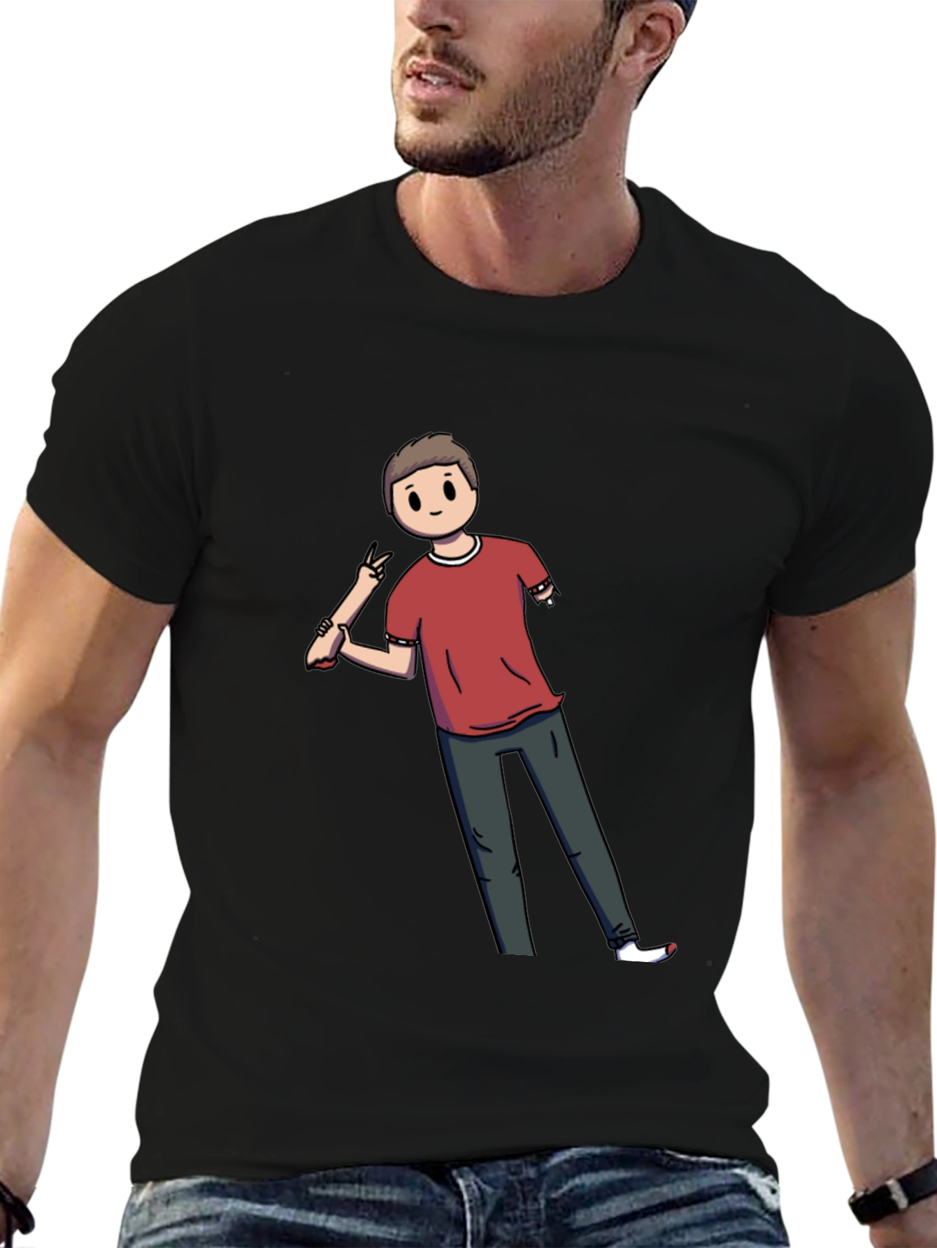 Cartoon Amputee on Black T-Shirt