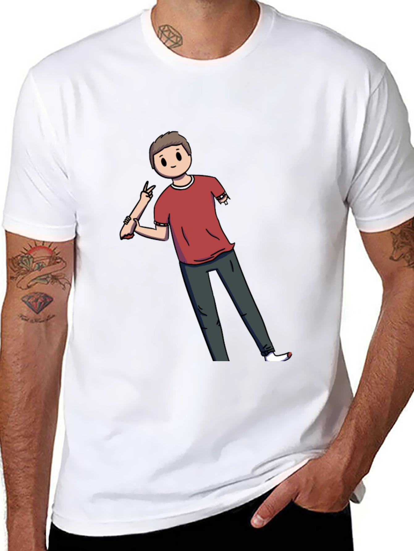 Cartoon Amputee on Black T-Shirt