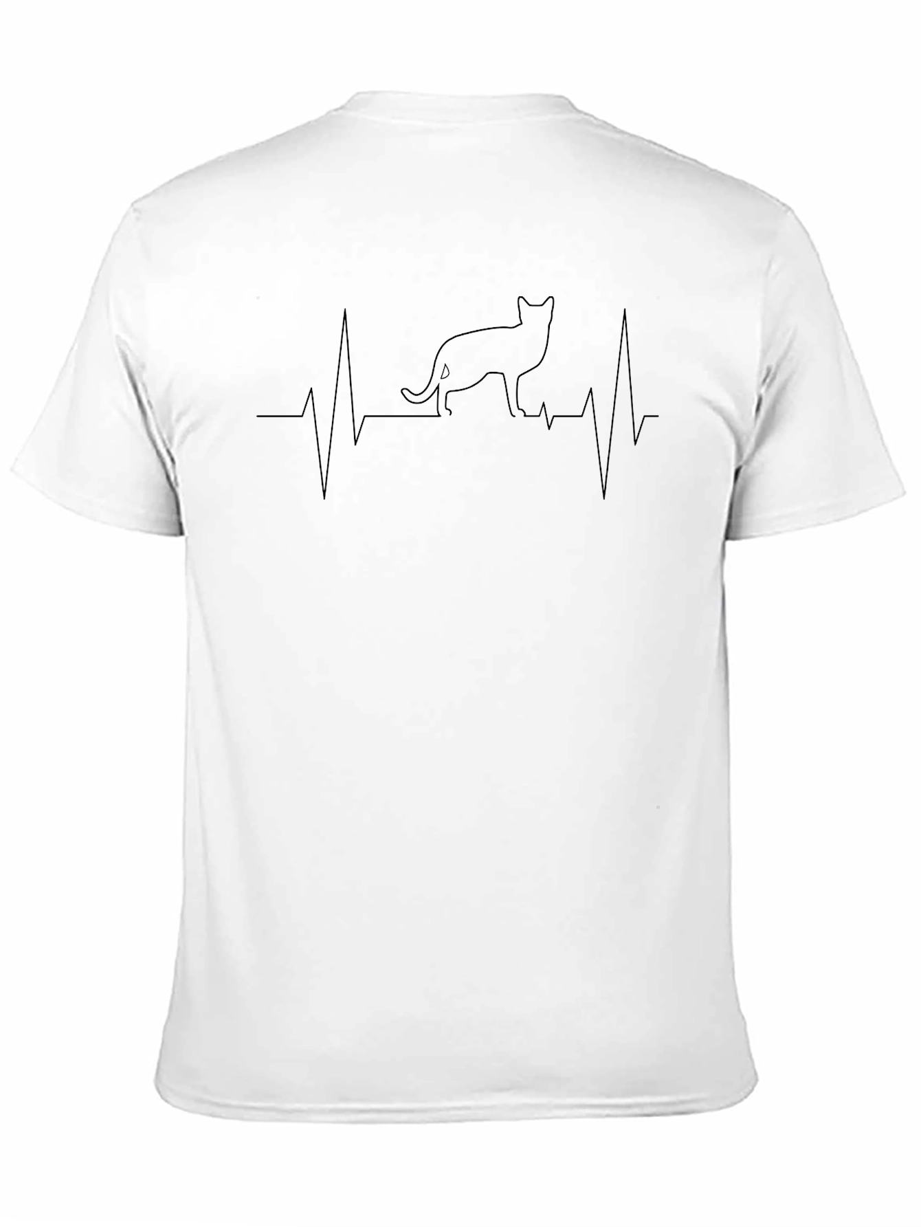 Cat Lover Heartbeat T-Shirt - Black