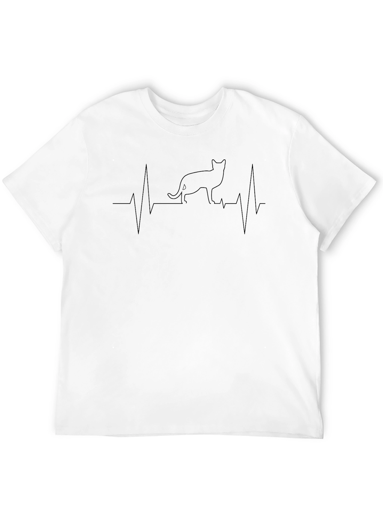 Cat Lover Heartbeat T-Shirt - Black