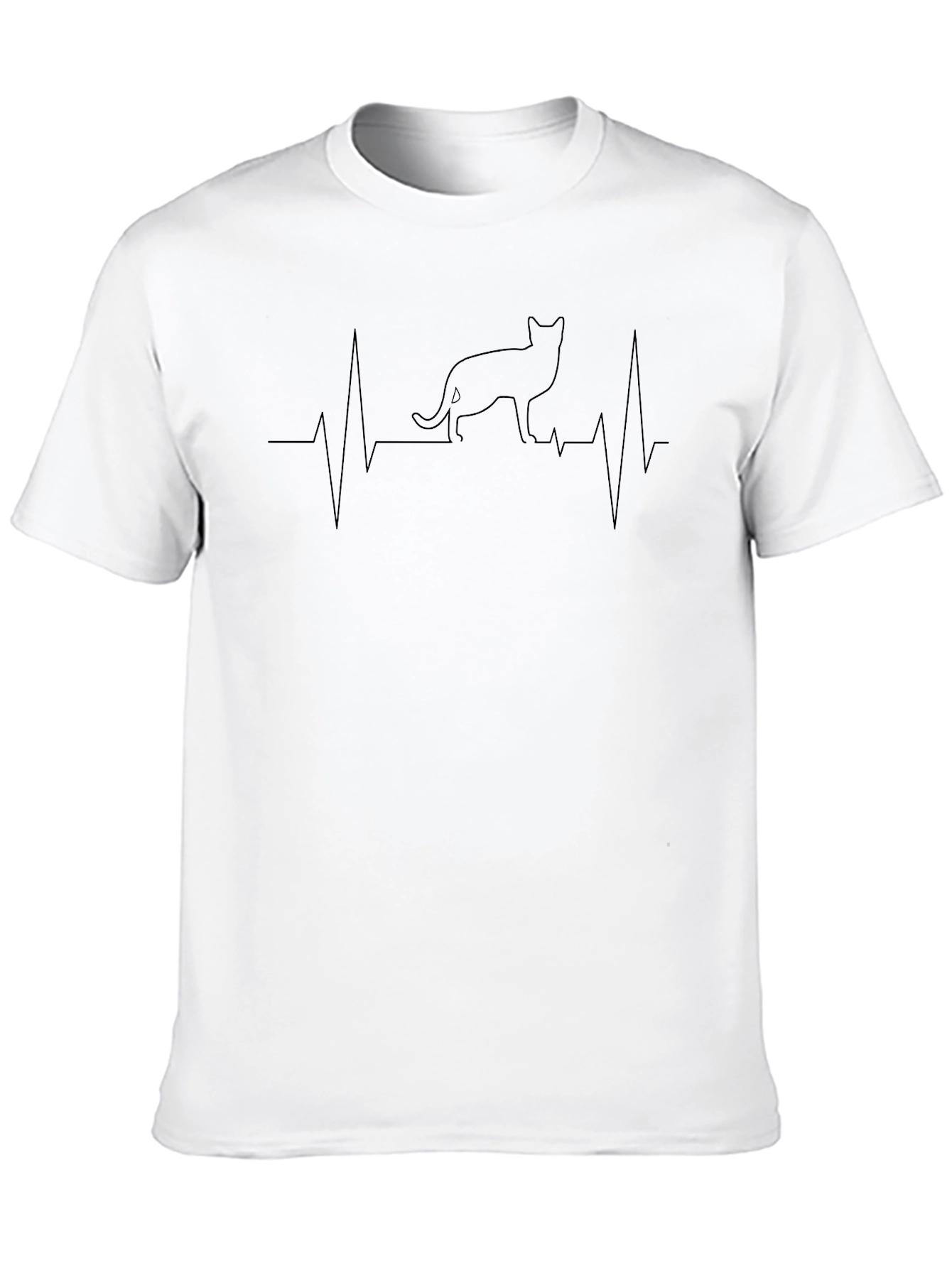 Cat Lover Heartbeat T-Shirt - Black
