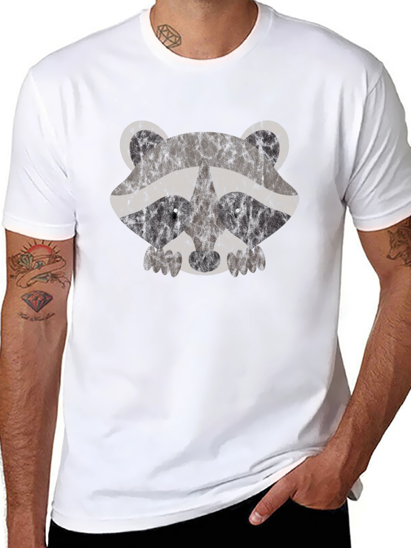 Cute Raccoon Graphic Tee - Mens Black T-Shirt