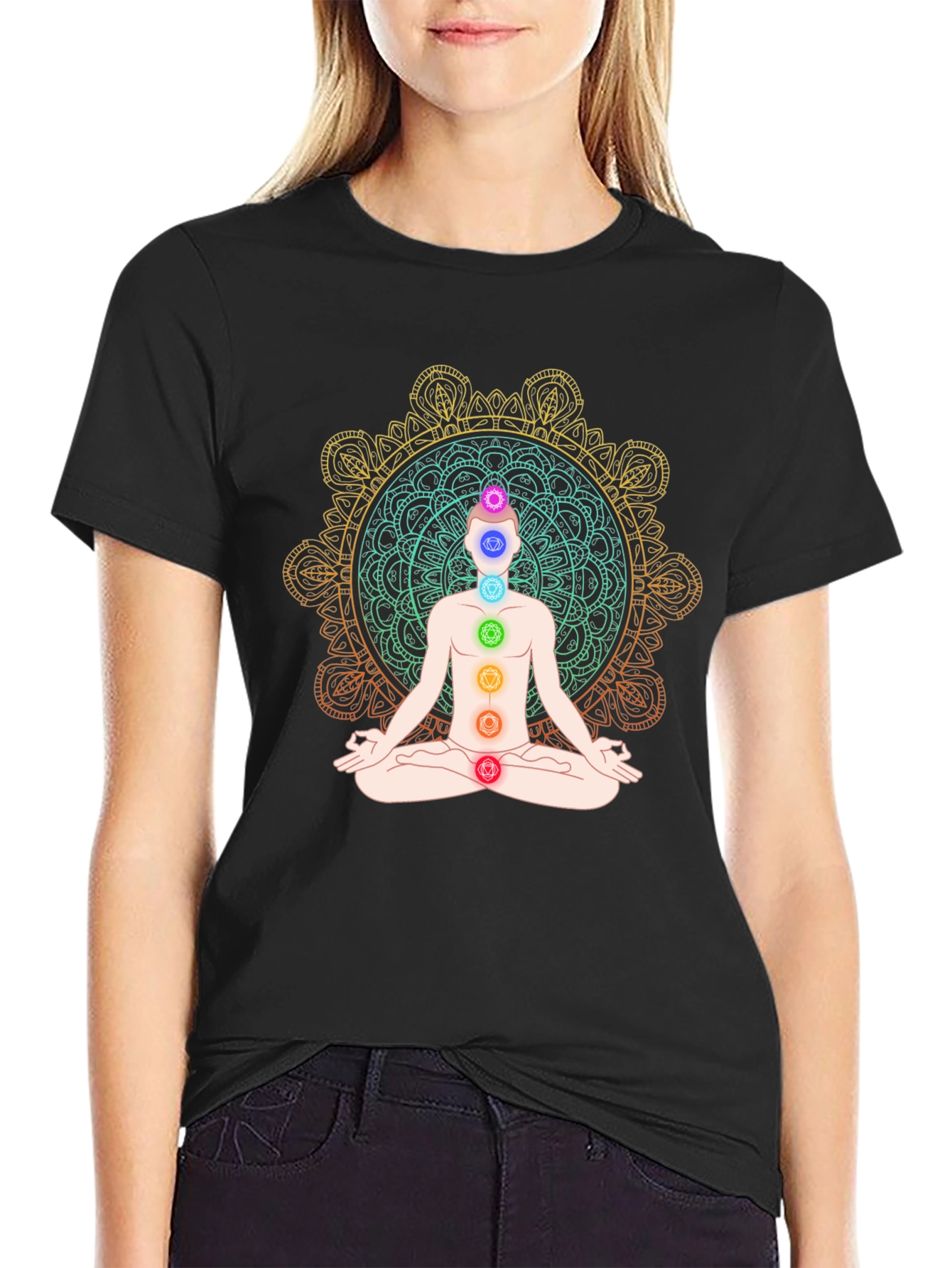 Chakra Meditation Graphic T-Shirt - Mens Black Tee