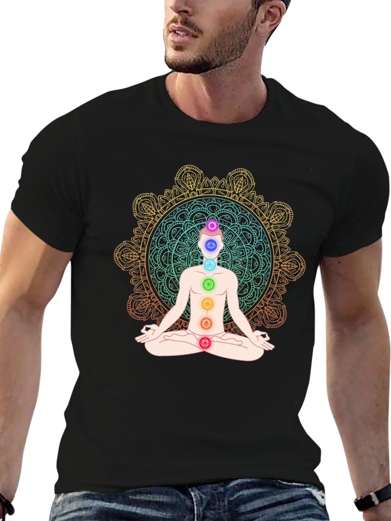 Chakra Meditation Graphic T-Shirt - Mens Black Tee