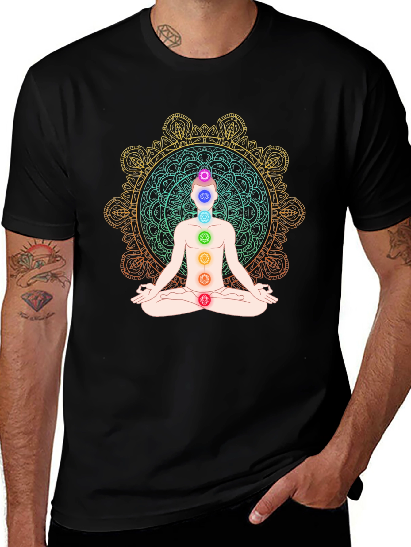 Chakra Meditation Graphic T-Shirt - Mens Black Tee