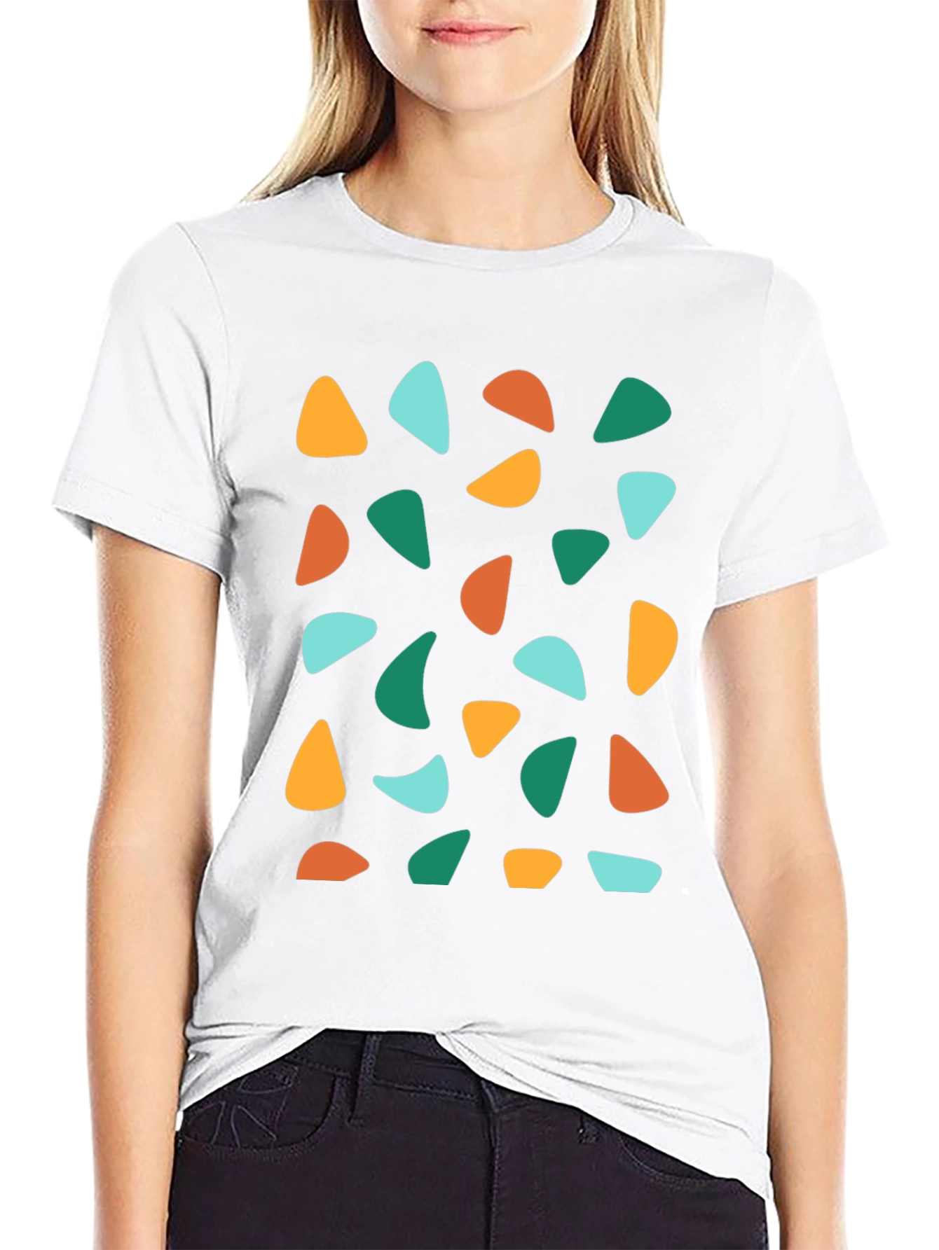 Retro Geometric Print Crew Neck T-Shirt