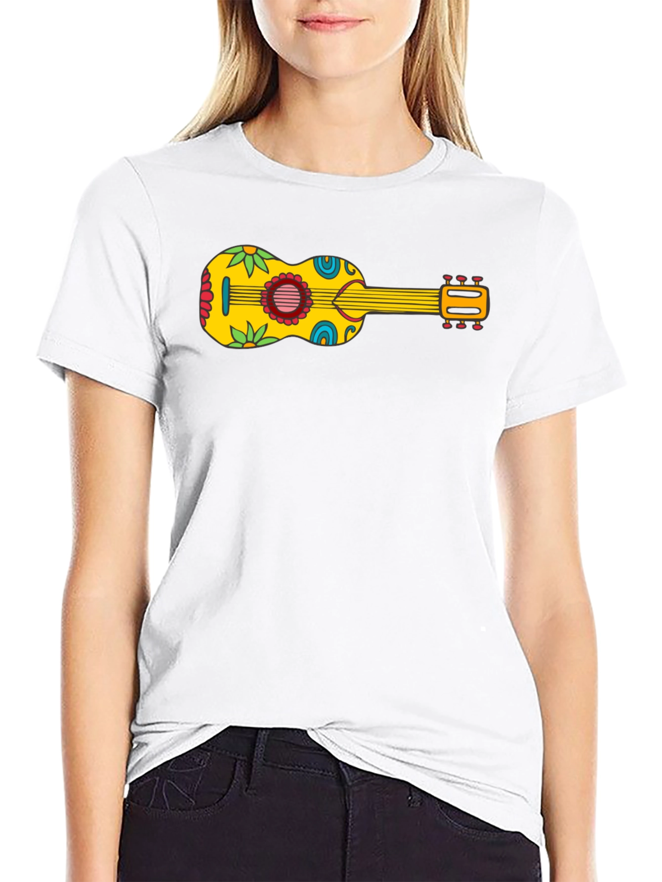 Funky Floral Guitar Graphic Tee - Black