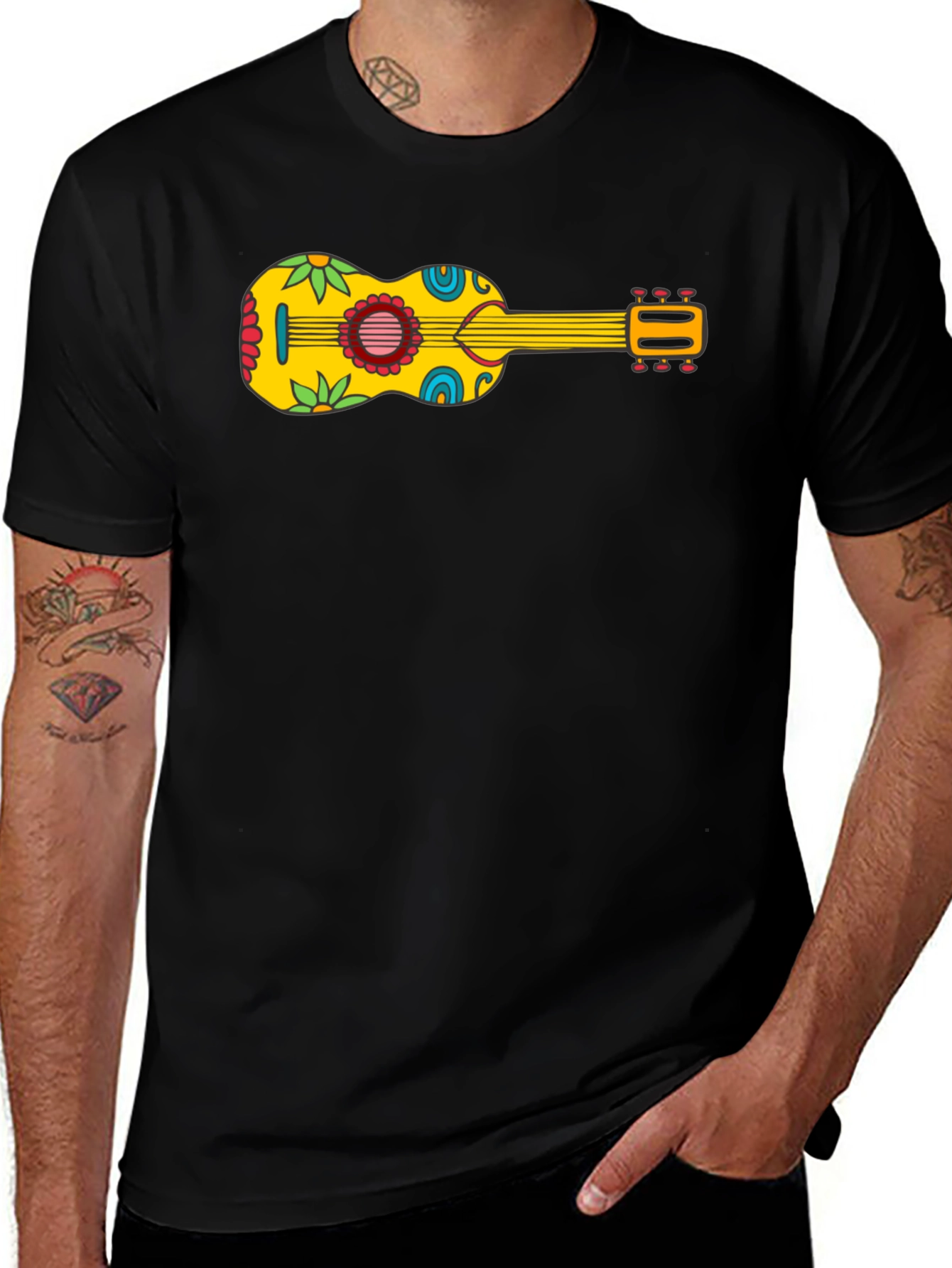 Funky Floral Guitar Graphic Tee - Black