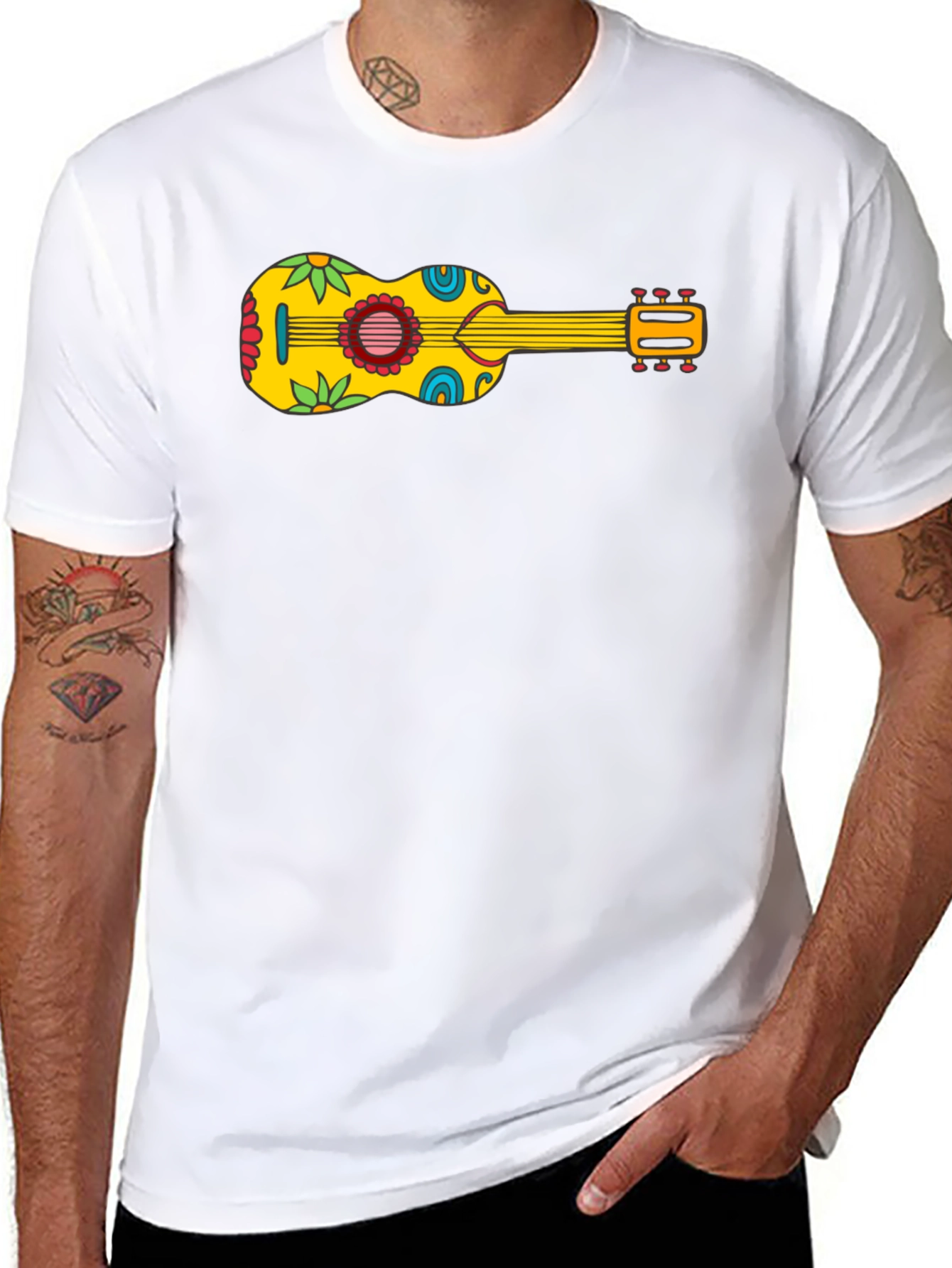 Funky Floral Guitar Graphic Tee - Black