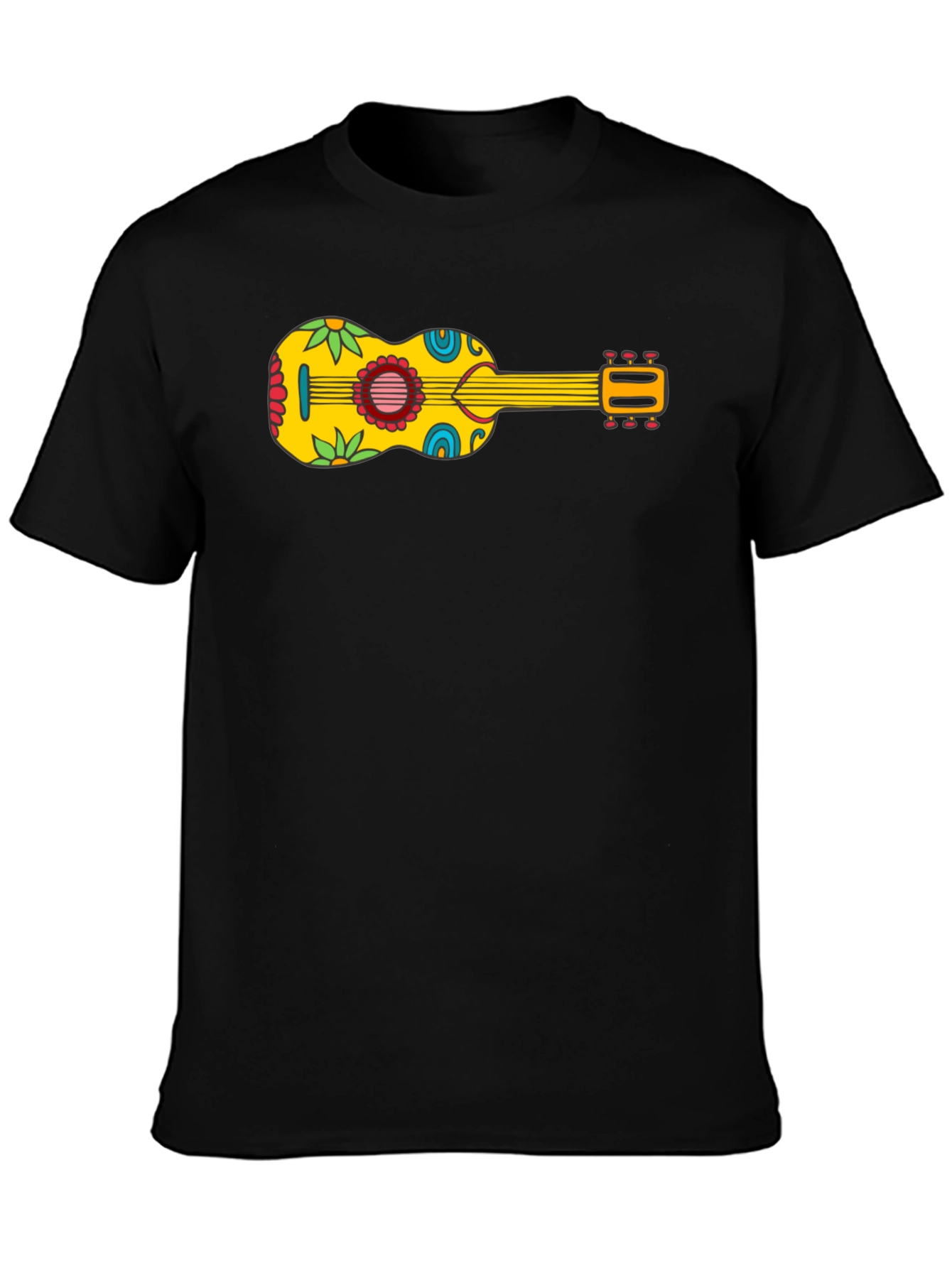 Funky Floral Guitar Graphic Tee - Black