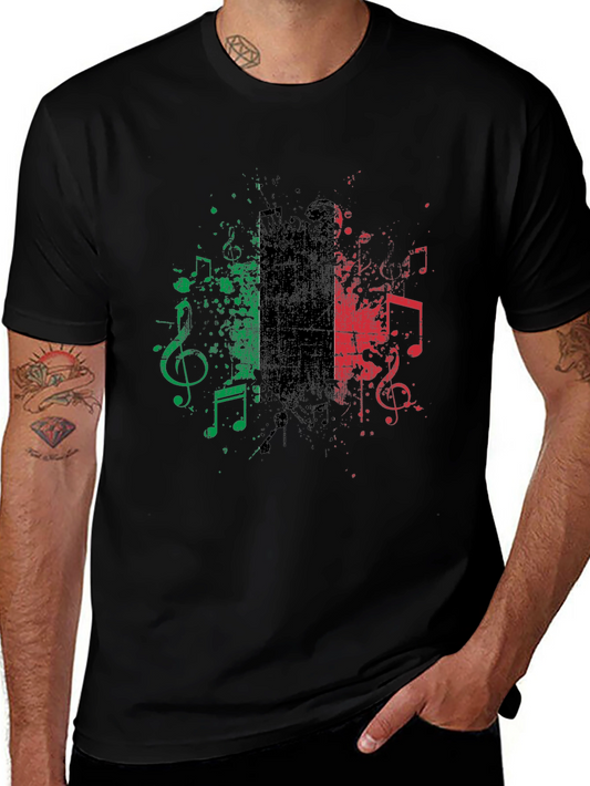 Musical Italy Flag Graphic Tee - Black Cotton Blend
