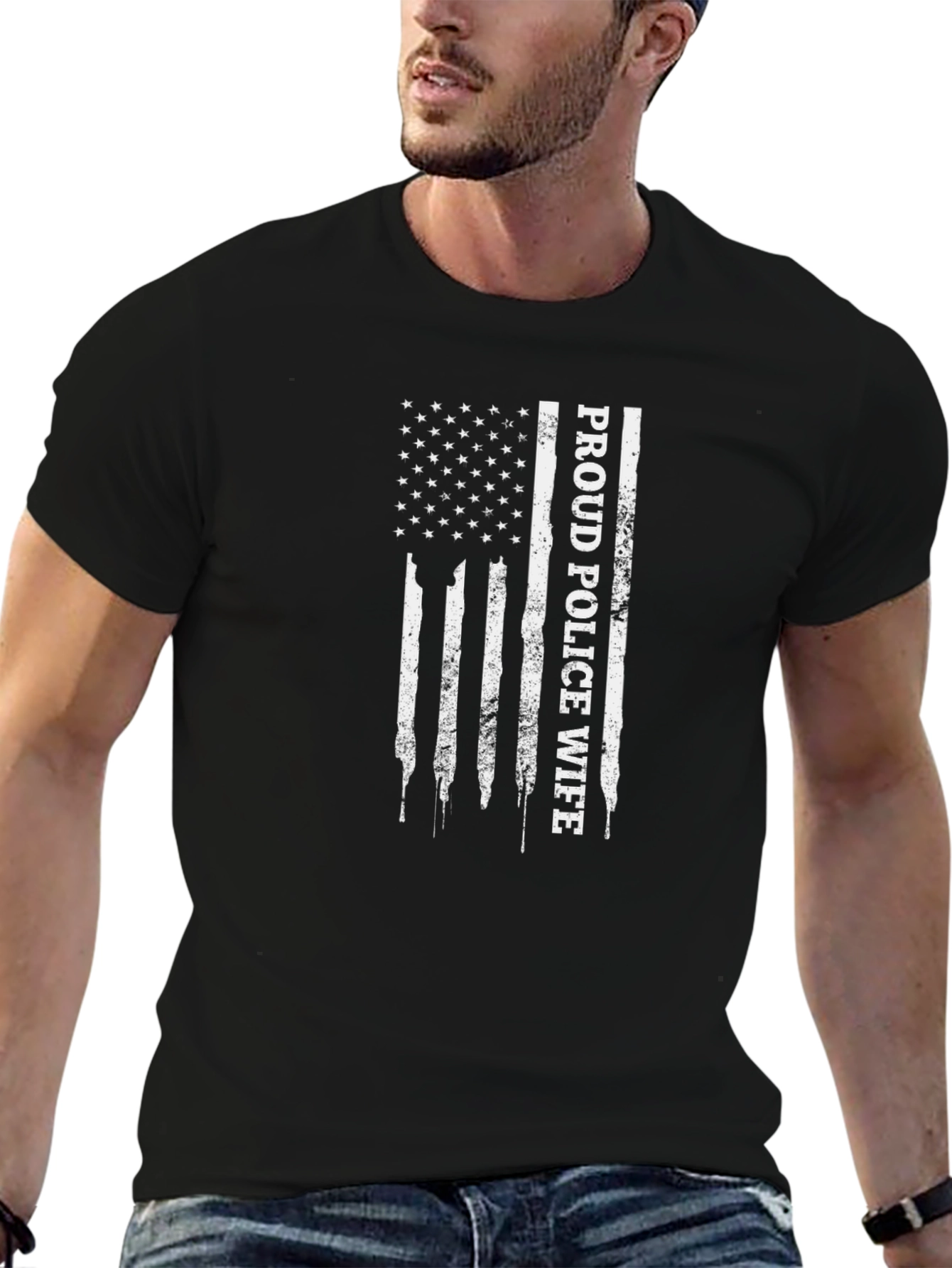 Proud Police Wife American Flag T-Shirt
