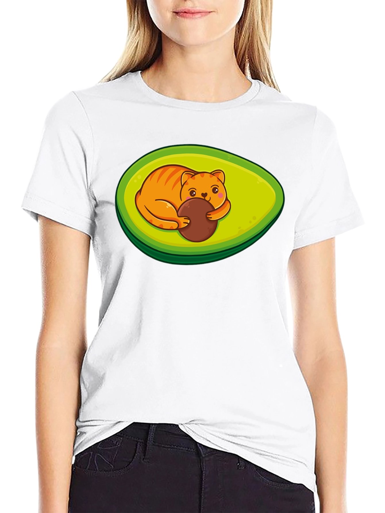 Avocado Cat T-Shirt - Cute Feline Fruit Design