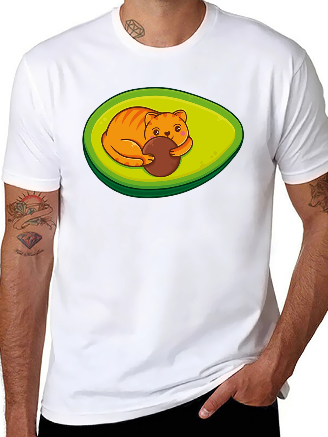 Avocado Cat T-Shirt - Cute Feline Fruit Design