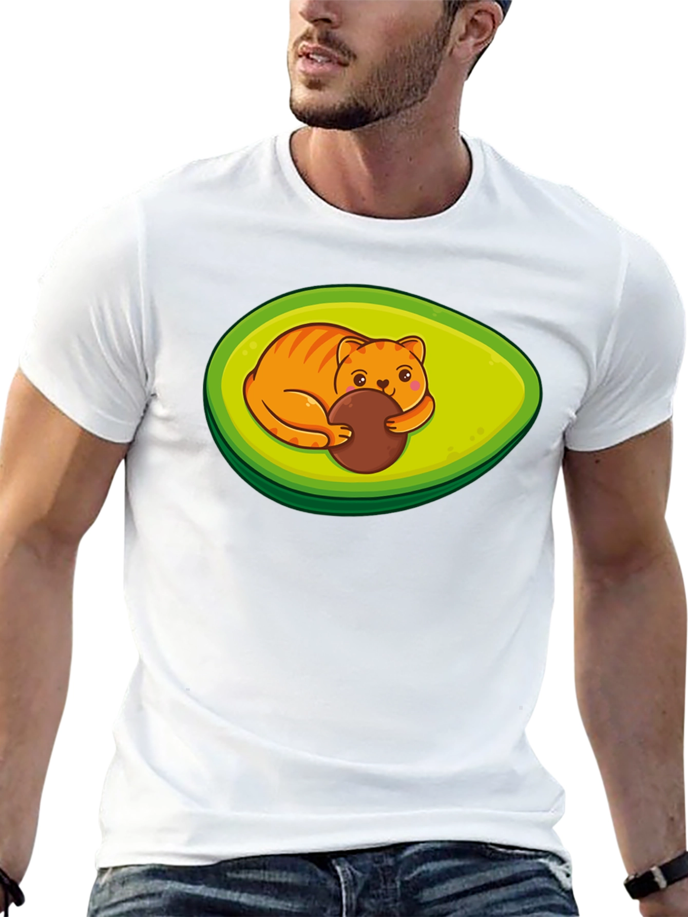 Avocado Cat T-Shirt - Cute Feline Fruit Design