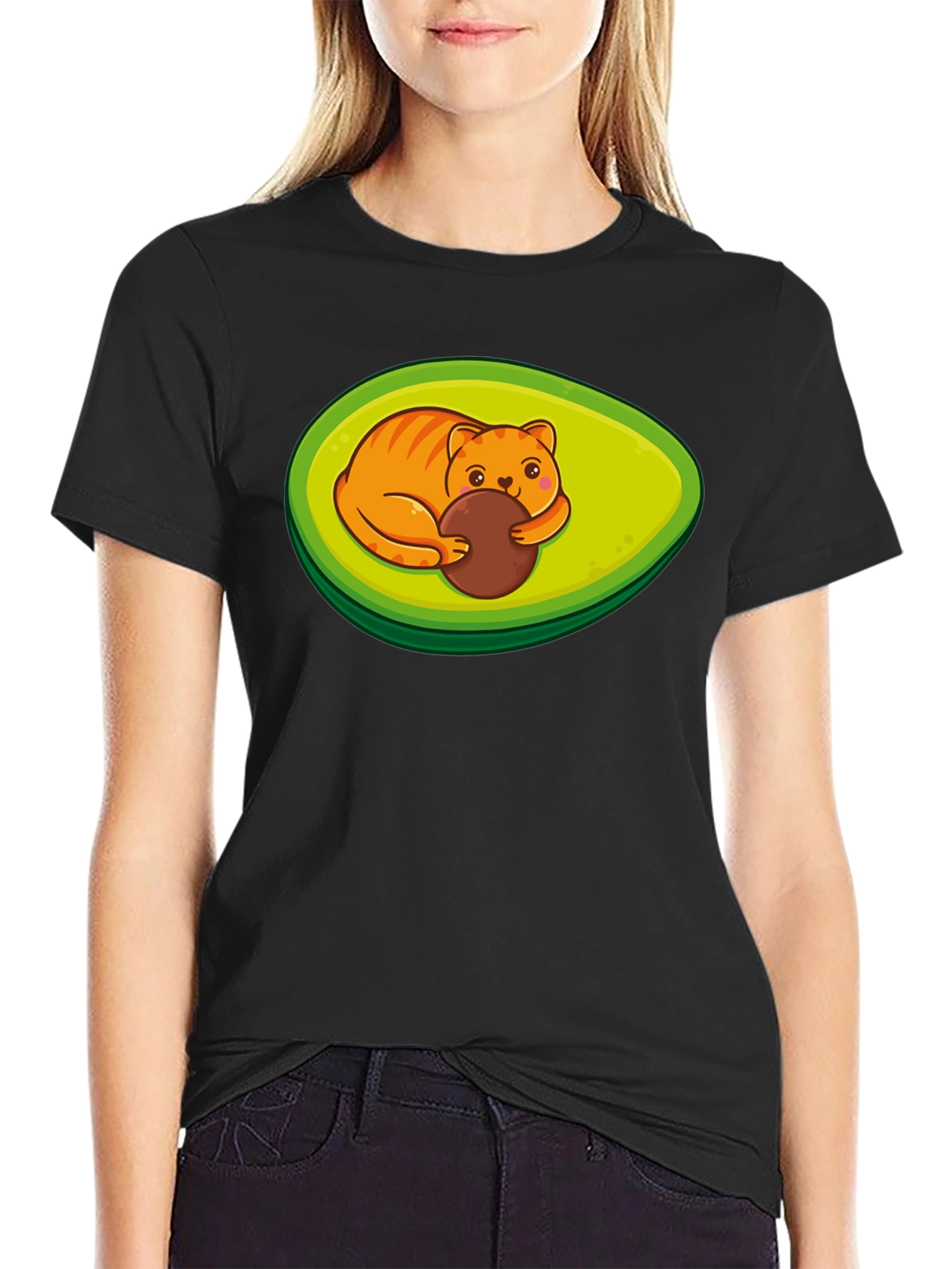 Avocado Cat T-Shirt - Cute Feline Fruit Design