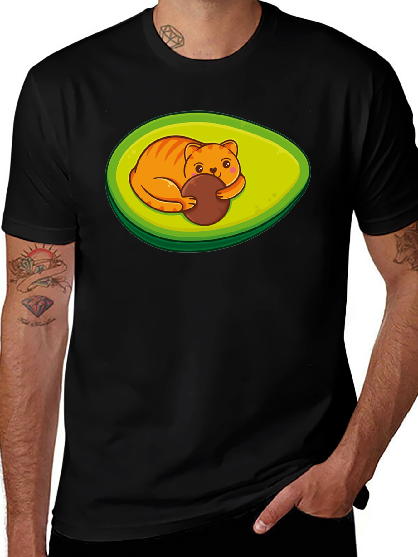 Avocado Cat T-Shirt - Cute Feline Fruit Design
