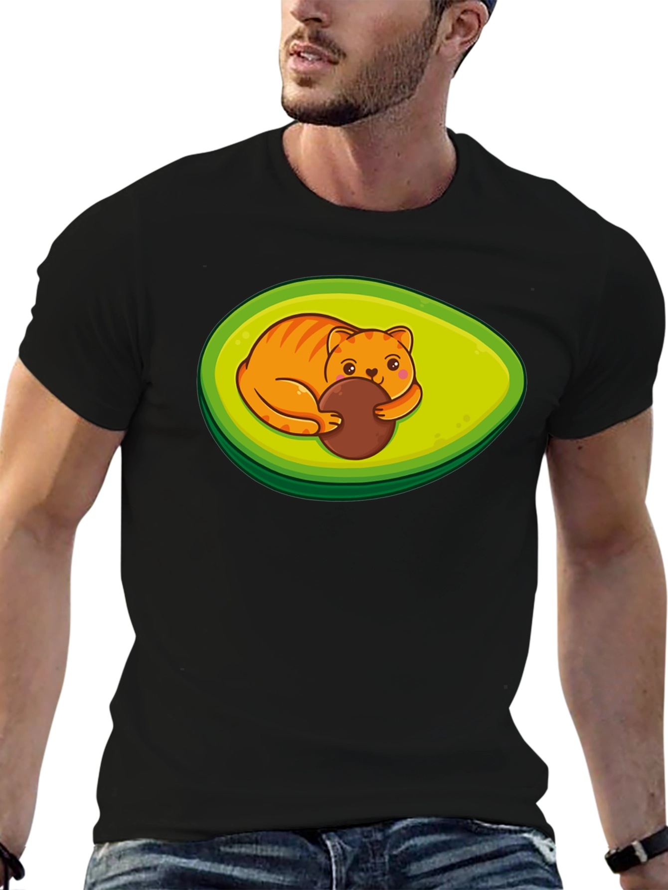 Avocado Cat T-Shirt - Cute Feline Fruit Design