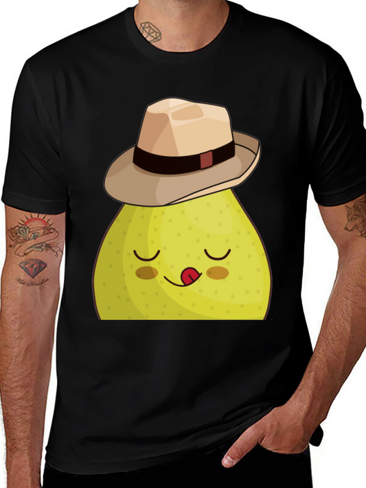 Funny Pear with Hat Graphic Tee - Black