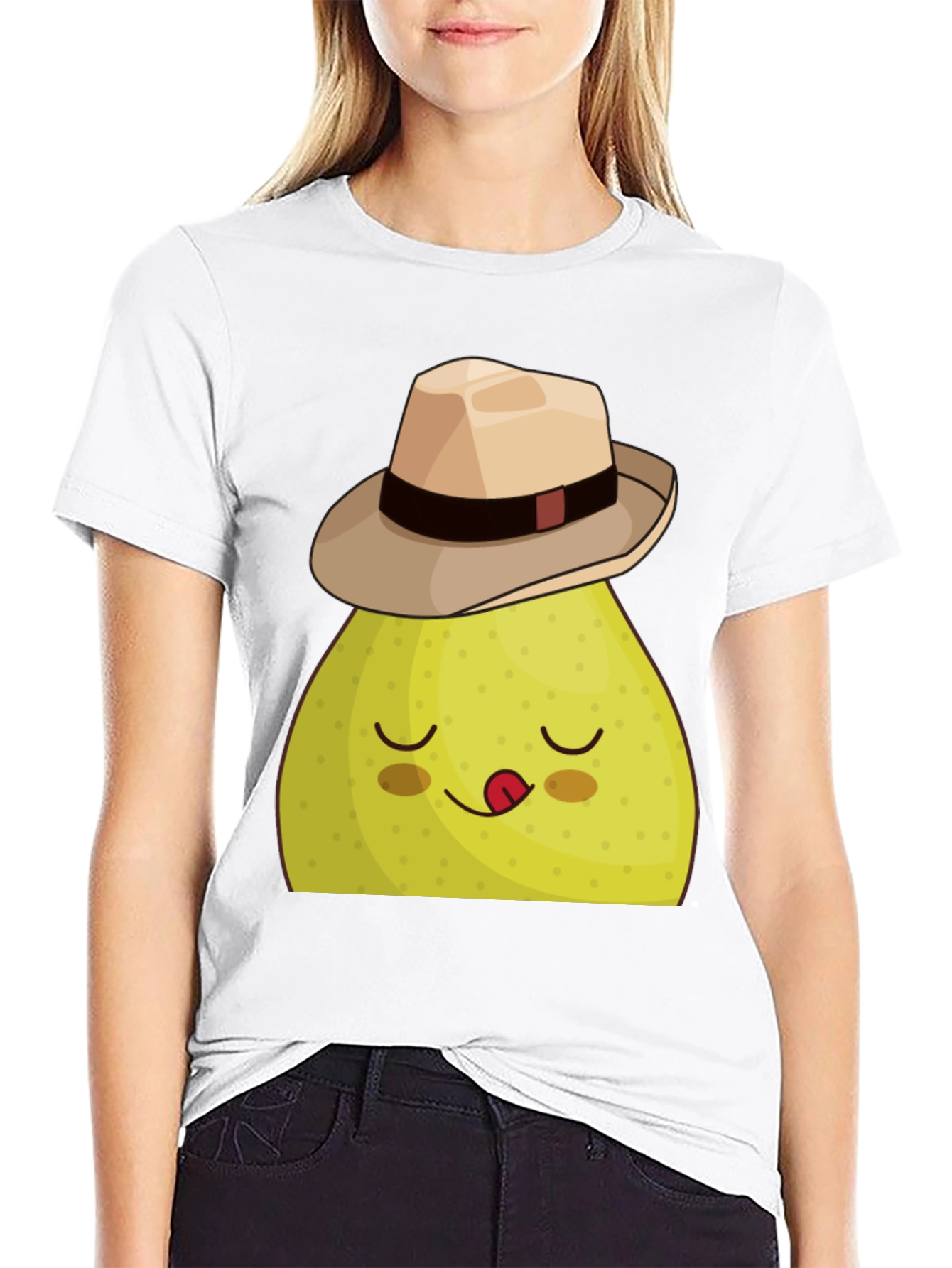 Funny Pear with Hat Graphic Tee - Black