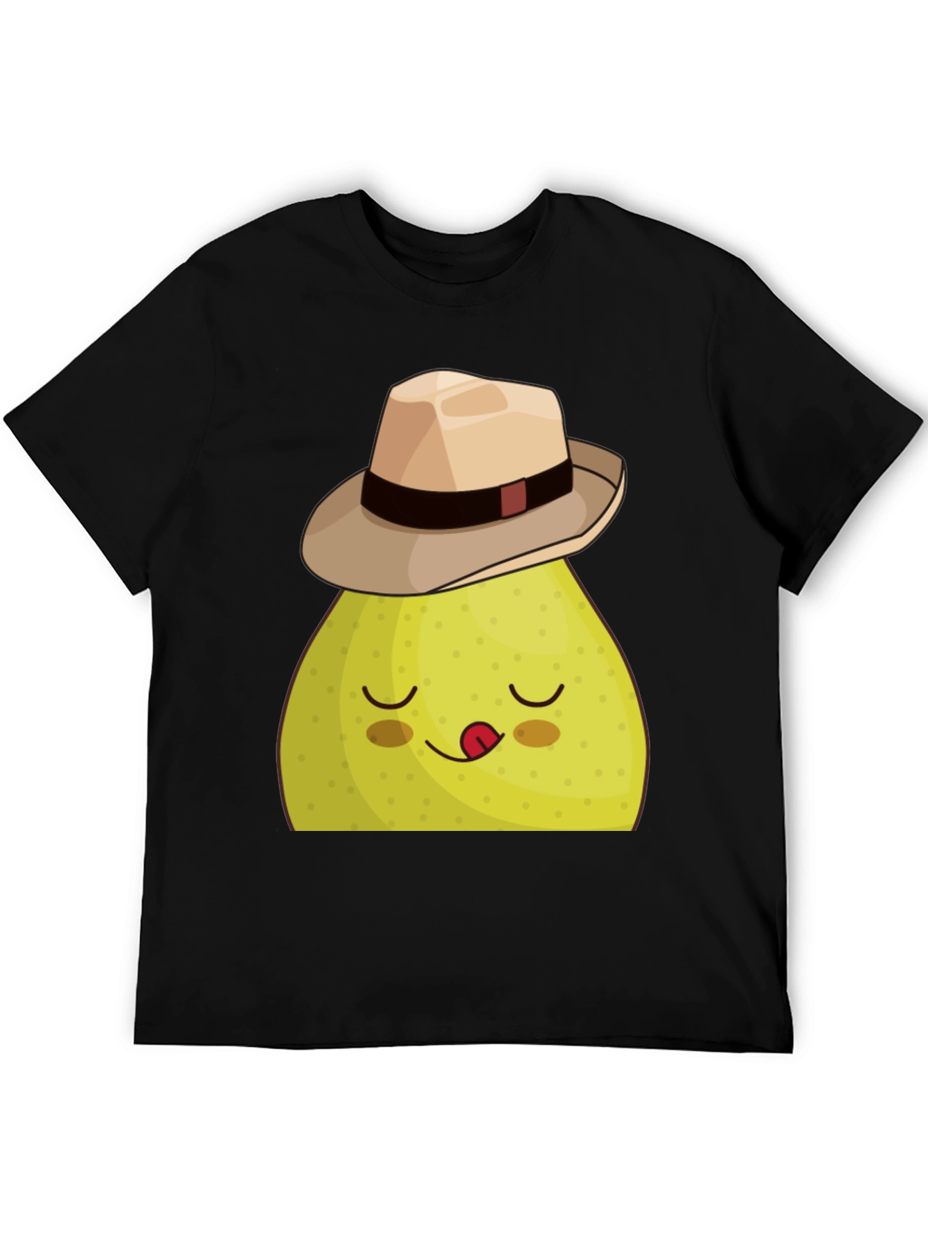 Funny Pear with Hat Graphic Tee - Black