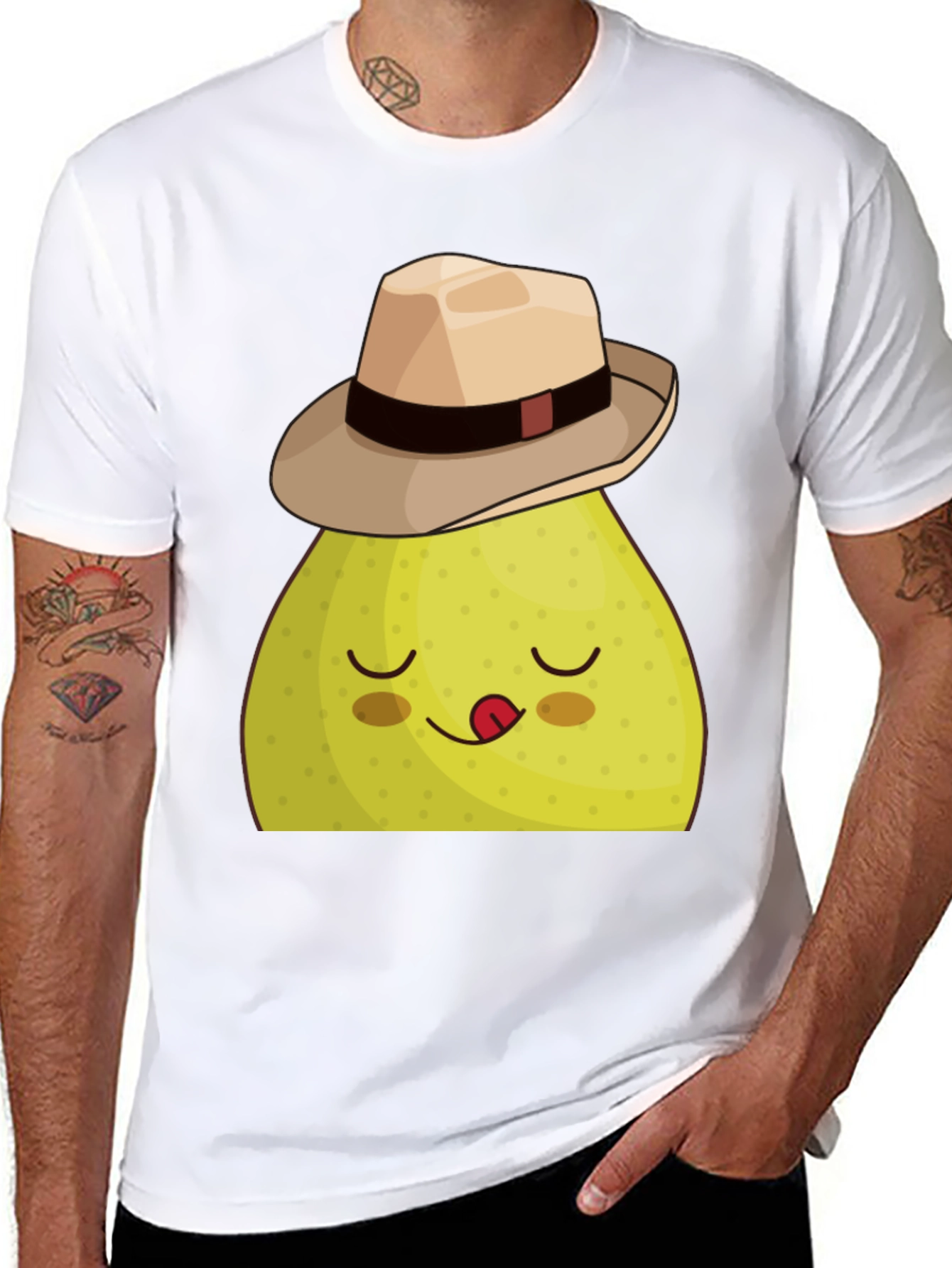Funny Pear with Hat Graphic Tee - Black