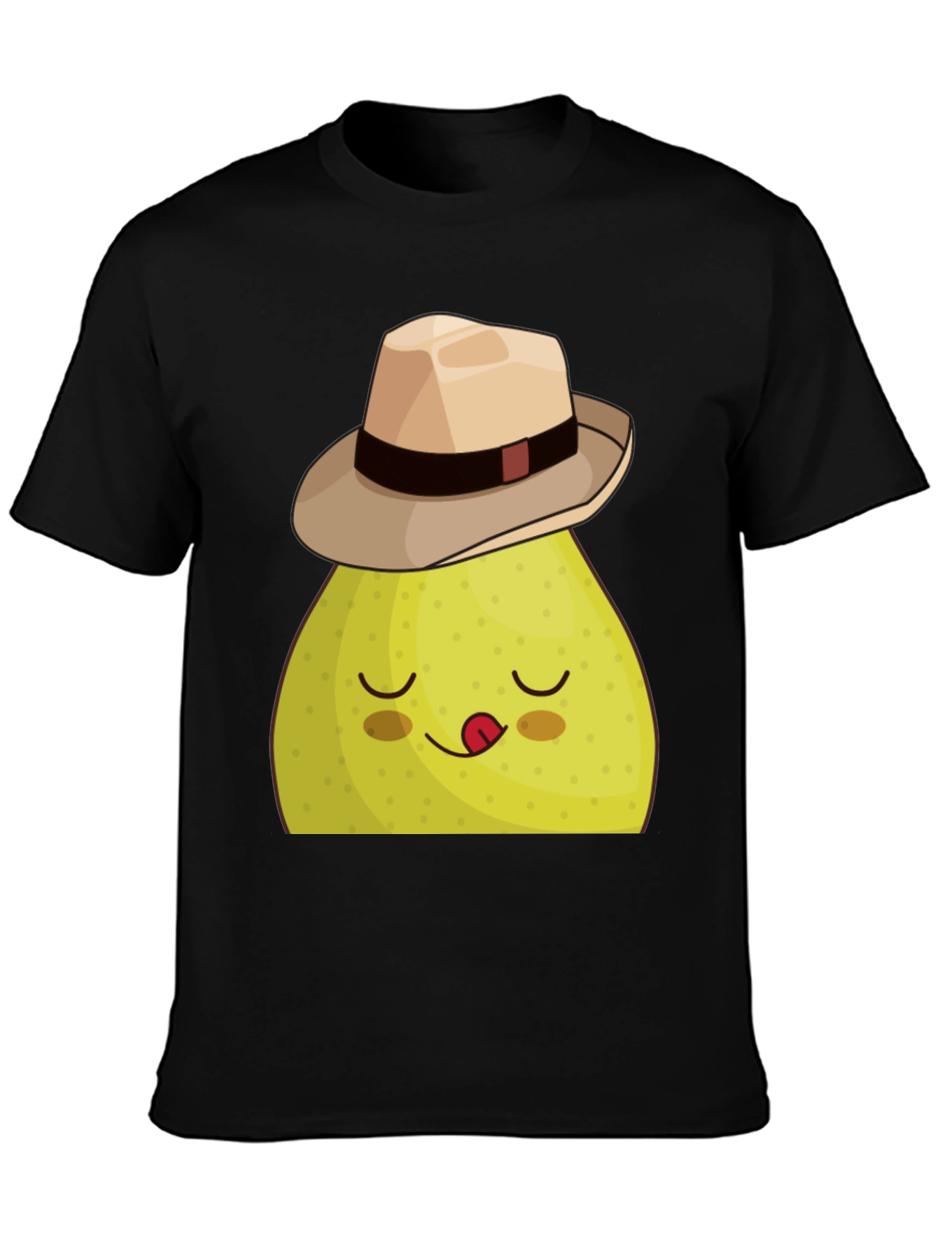 Funny Pear with Hat Graphic Tee - Black