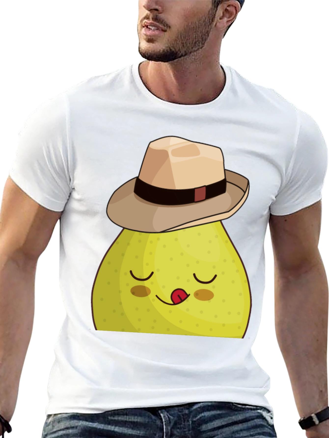 Funny Pear with Hat Graphic Tee - Black