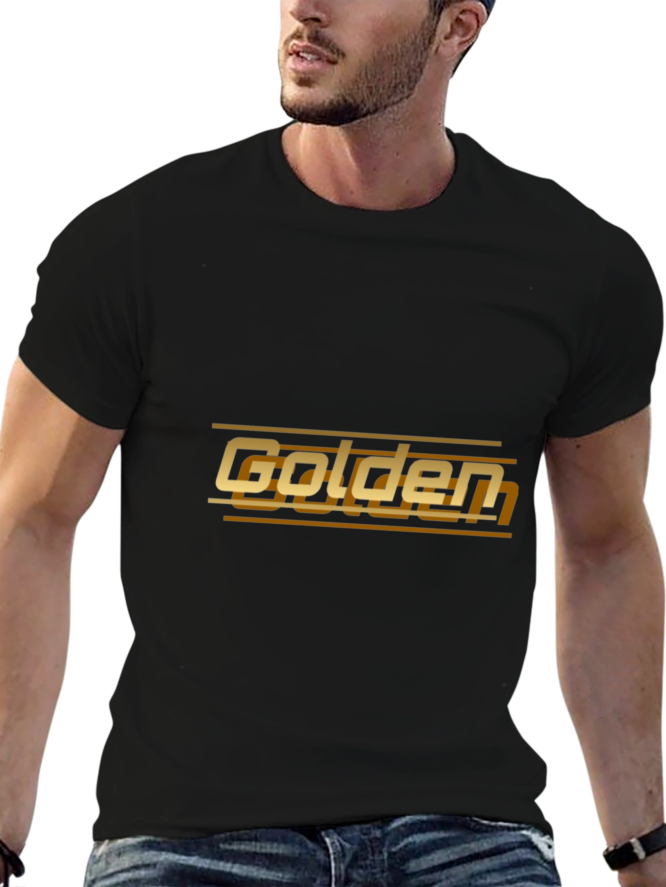 Golden Graphic Tee - Stylish Black Cotton T-Shirt