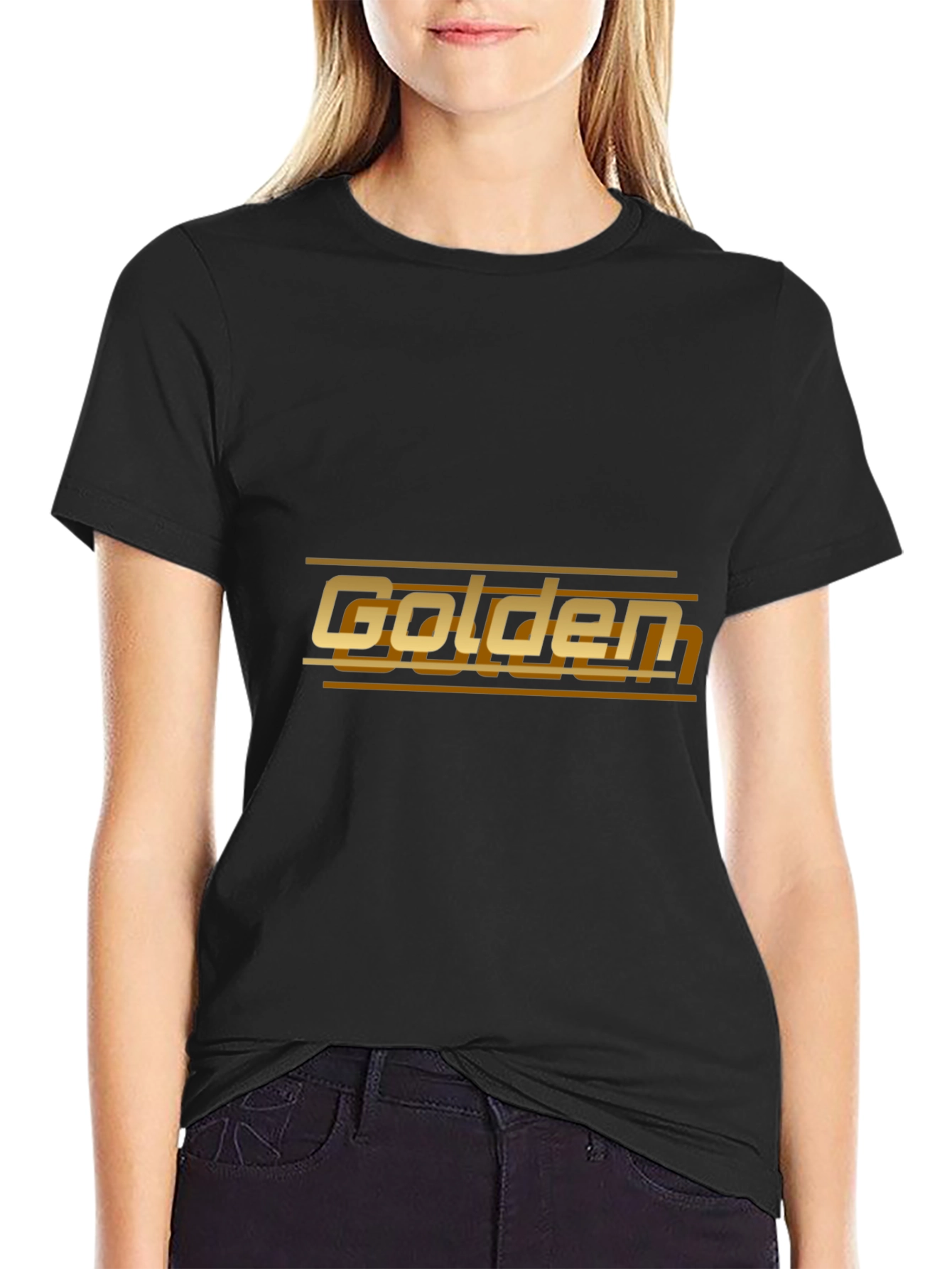 Golden Graphic Tee - Stylish Black Cotton T-Shirt