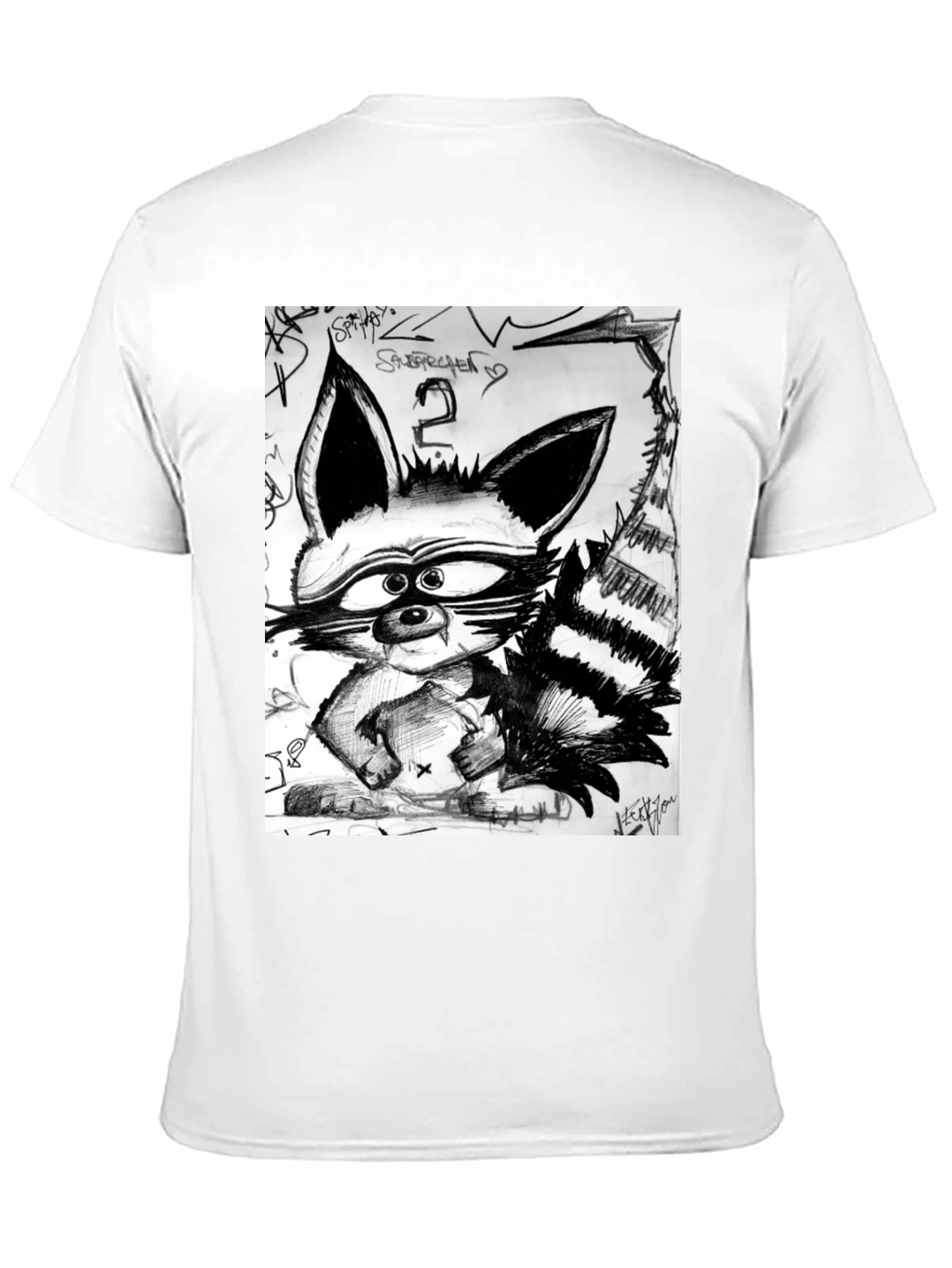Raccoon Sketch Graphic Tee - Urban Style Black T-Shirt