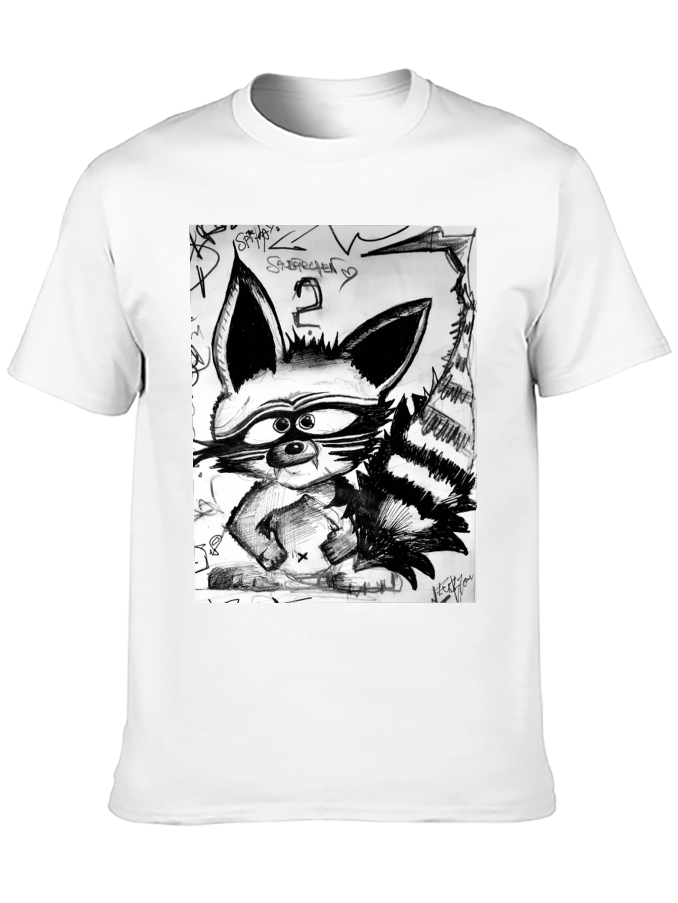 Raccoon Sketch Graphic Tee - Urban Style Black T-Shirt