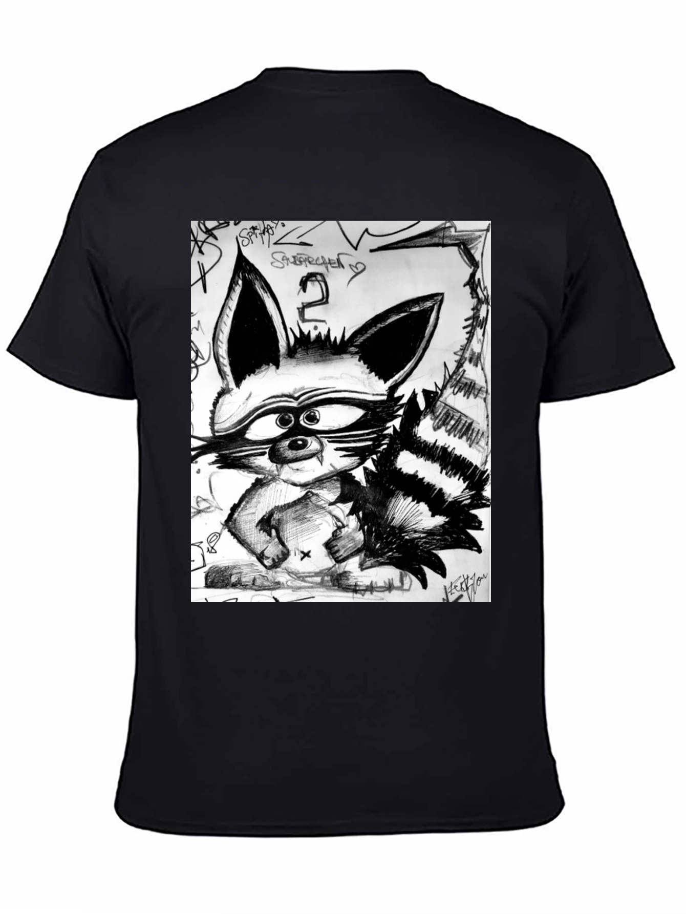 Raccoon Sketch Graphic Tee - Urban Style Black T-Shirt