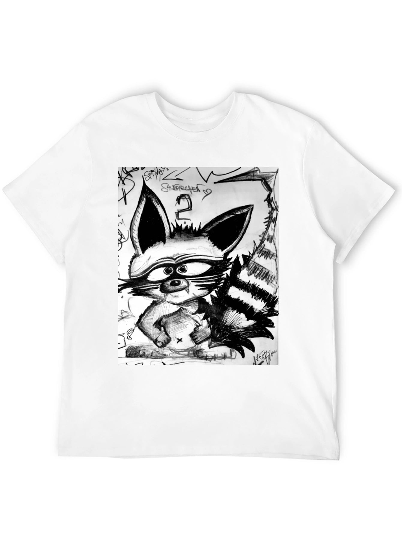 Raccoon Sketch Graphic Tee - Urban Style Black T-Shirt