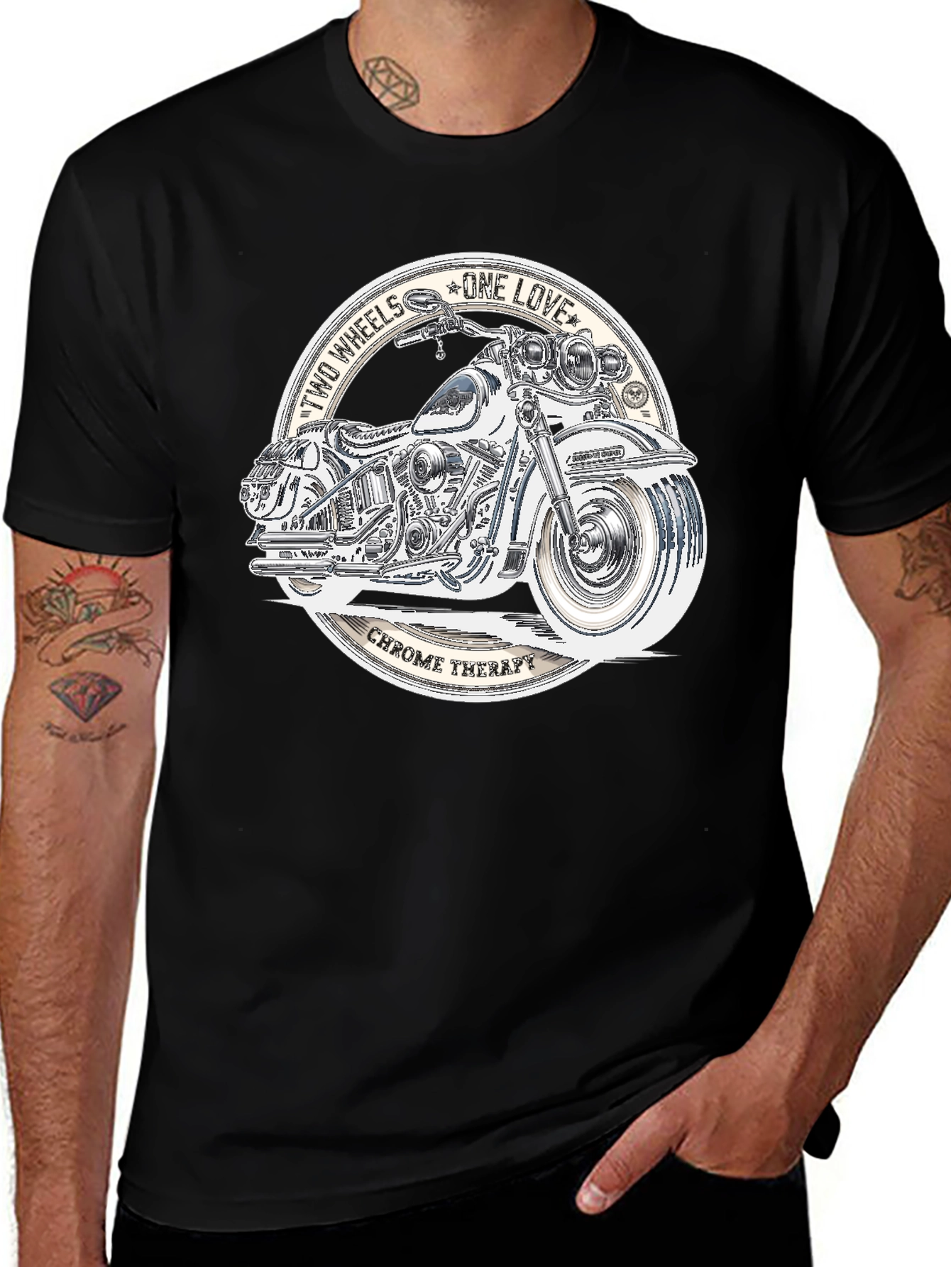 Two Wheels One Love Motorcycle Graphic T-Shirt