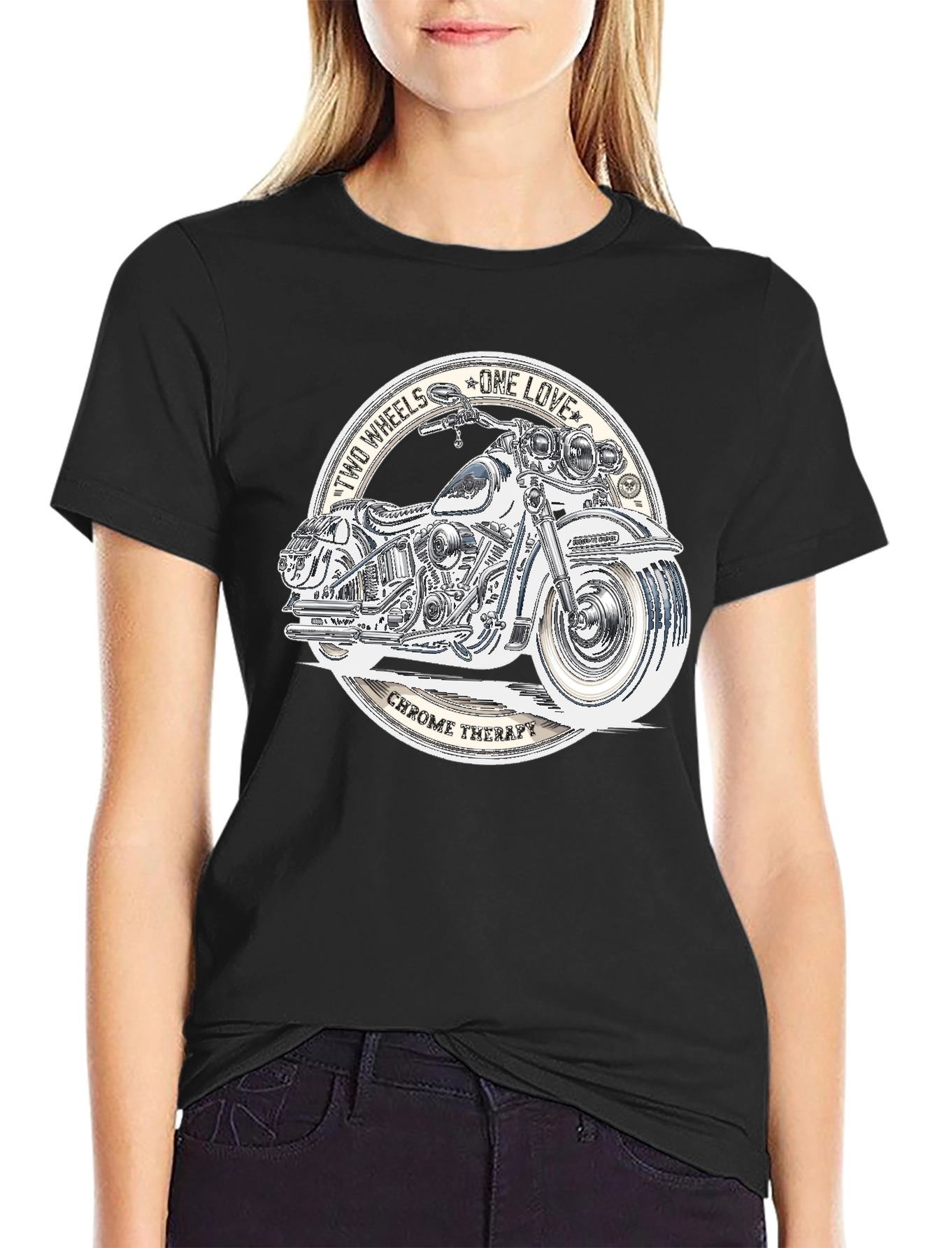 Two Wheels One Love Motorcycle Graphic T-Shirt