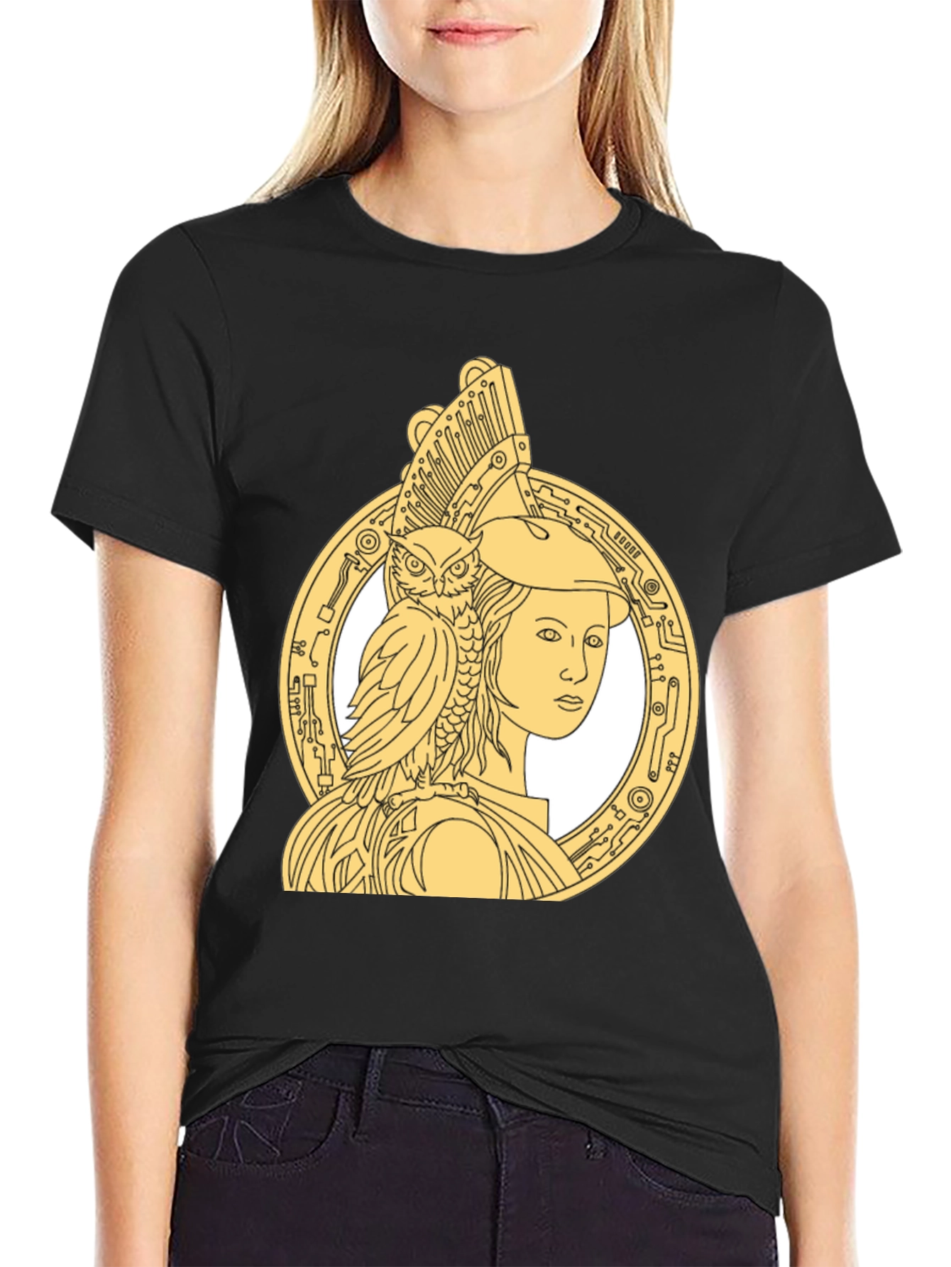 Athena & Owl Graphic T-Shirt - Black